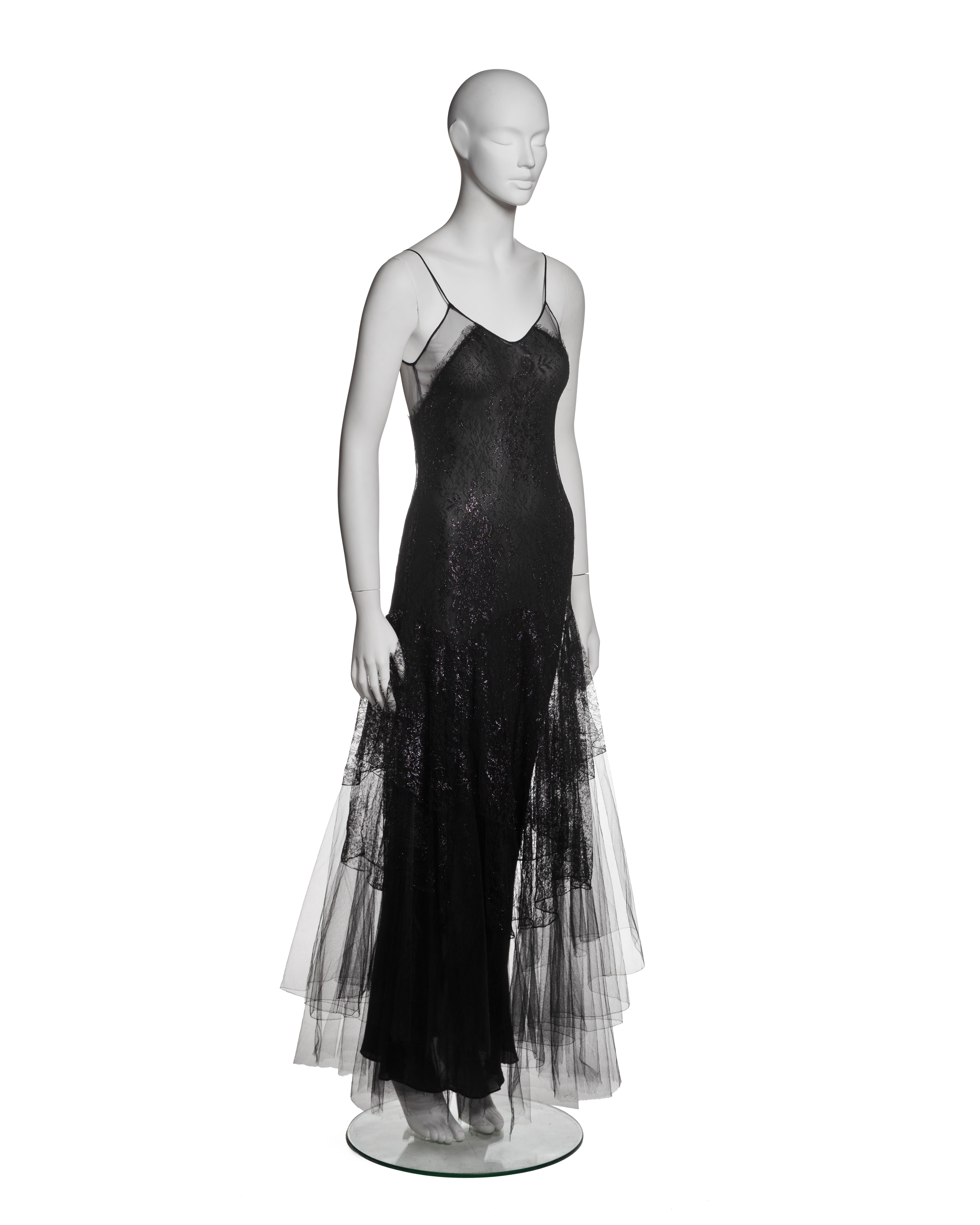 Christian Dior by John Galliano Black Lace and Tulle Evening Dress, FW 2002 1
