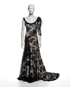 Christian Dior by John Galliano Black Lace and White Silk Evening Dress, FW 2005