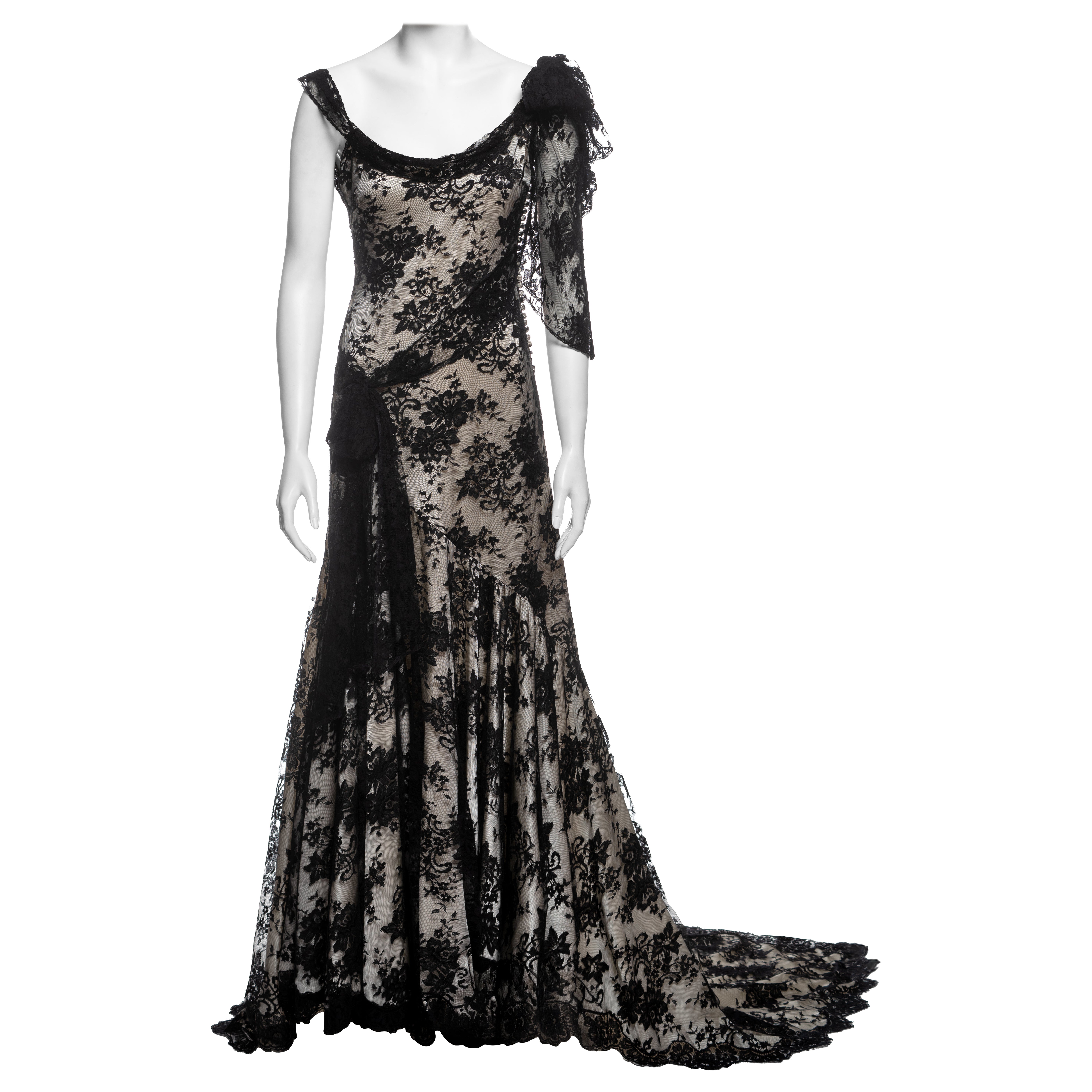 Christian Dior by John Galliano Robe de soirée en dentelle noire et soie blanche, FW 2005