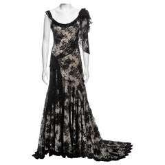 Christian Dior by John Galliano Black Lace and White Silk Evening Dress, FW 2005