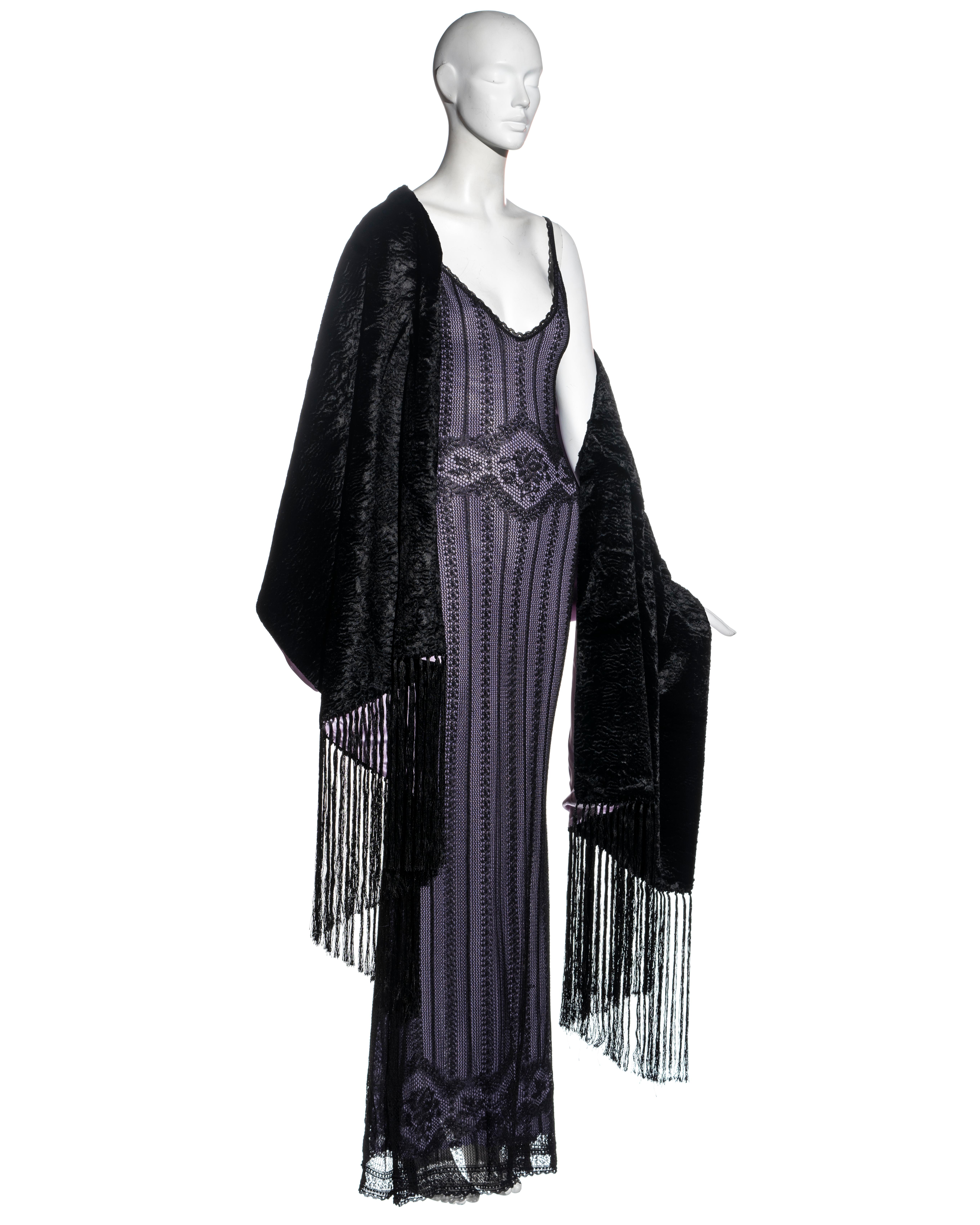 Robe de soirée et châle en dentelle noire Christian Dior par John Galliano, A/H 1998 Pour femmes en vente