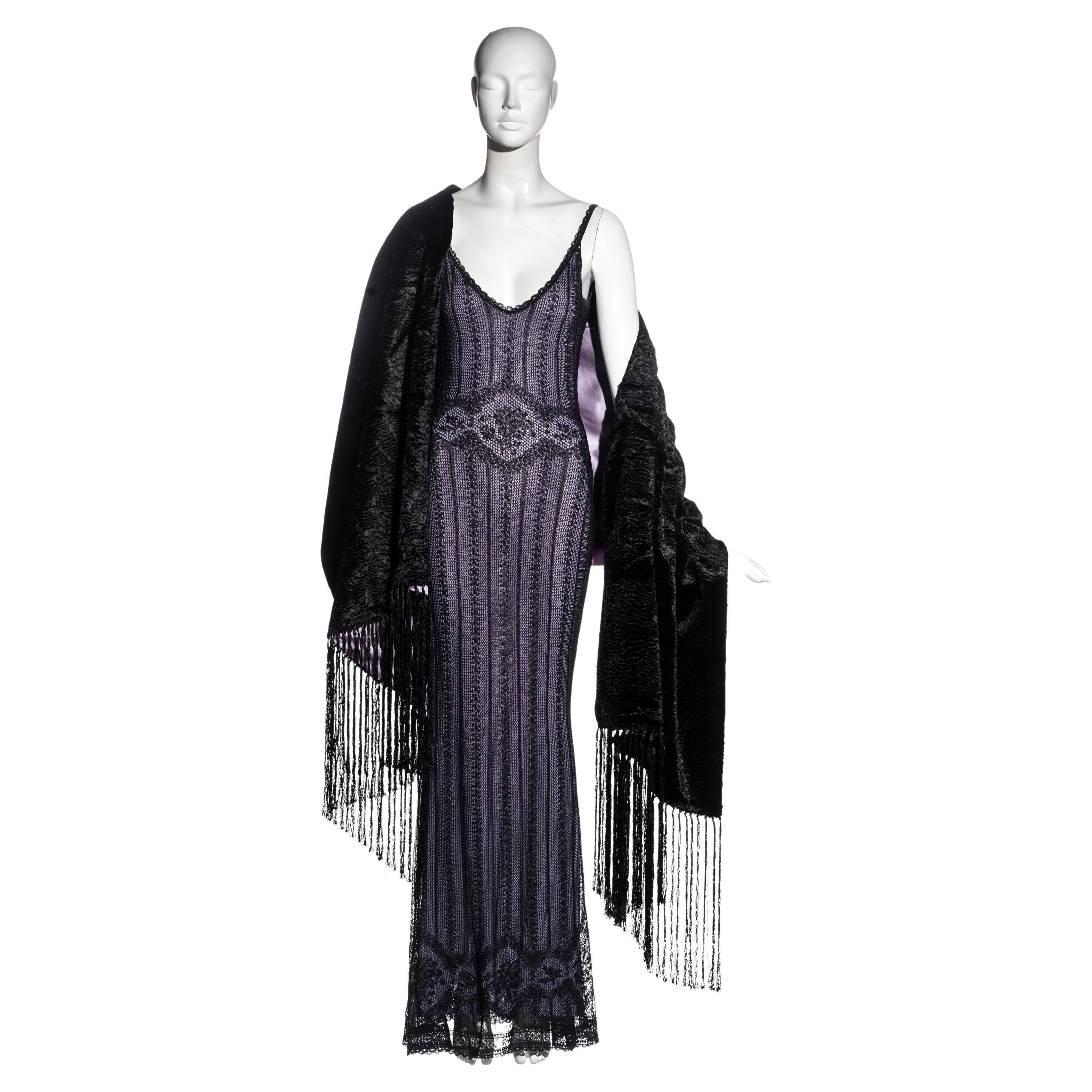 Robe de soirée et châle en dentelle noire Christian Dior par John Galliano, A/H 1998 en vente