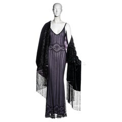 Vintage Christian Dior by John Galliano black lace evening dress and shawl, fw 1998