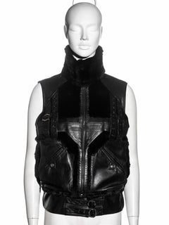 Christian Dior by John Galliano black leather and fur gillet, fw 2003