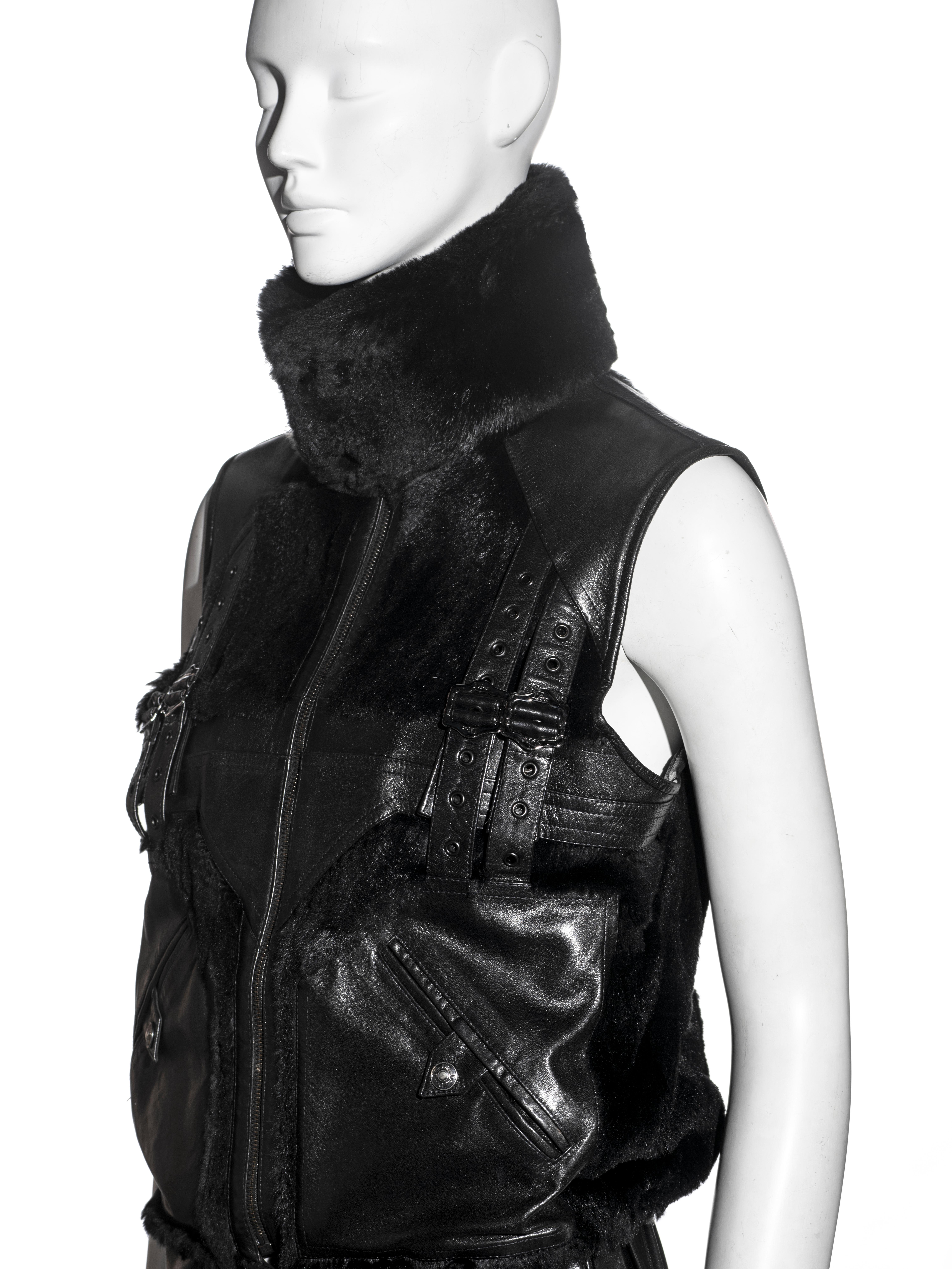 Christian Dior by John Galliano black leather and fur gillet, fw 2003 In Excellent Condition For Sale In London, GB