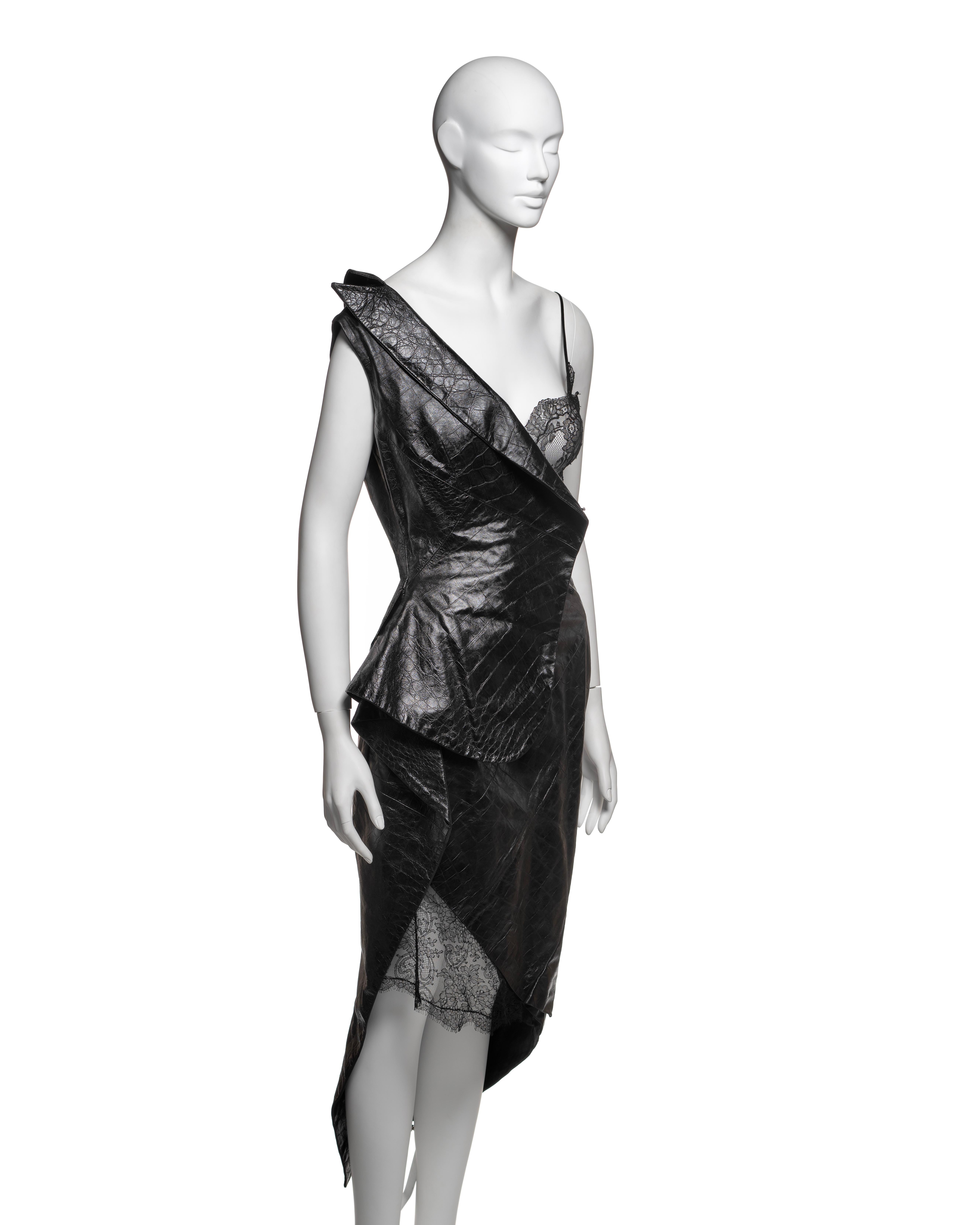 Christian Dior by John Galliano Vestido de noche de cuero negro y encaje, FW 2000 2