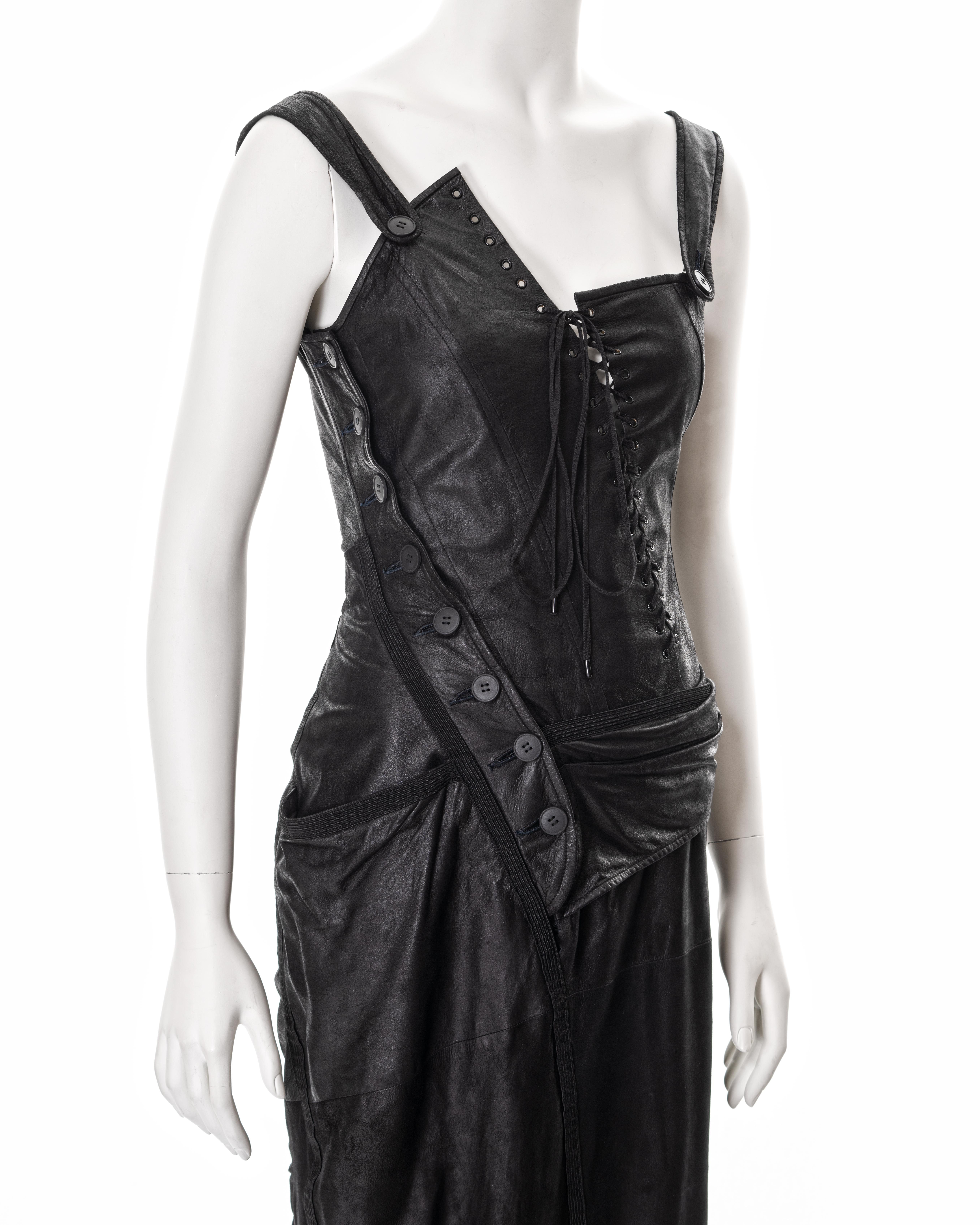 Christian Dior by John Galliano black leather deconstructed dress, ss 2000 1