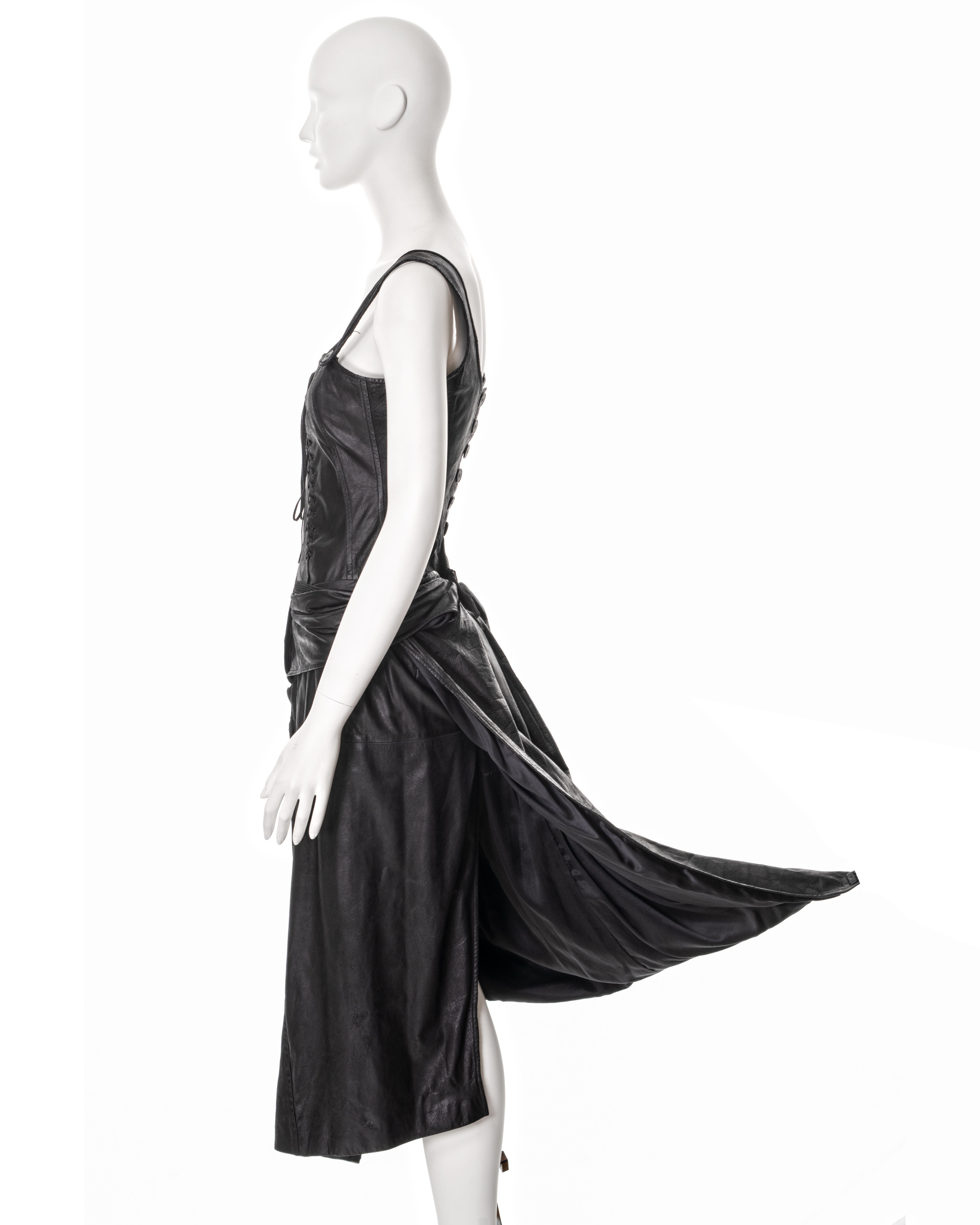 Christian Dior by John Galliano black leather deconstructed dress, ss 2000 2