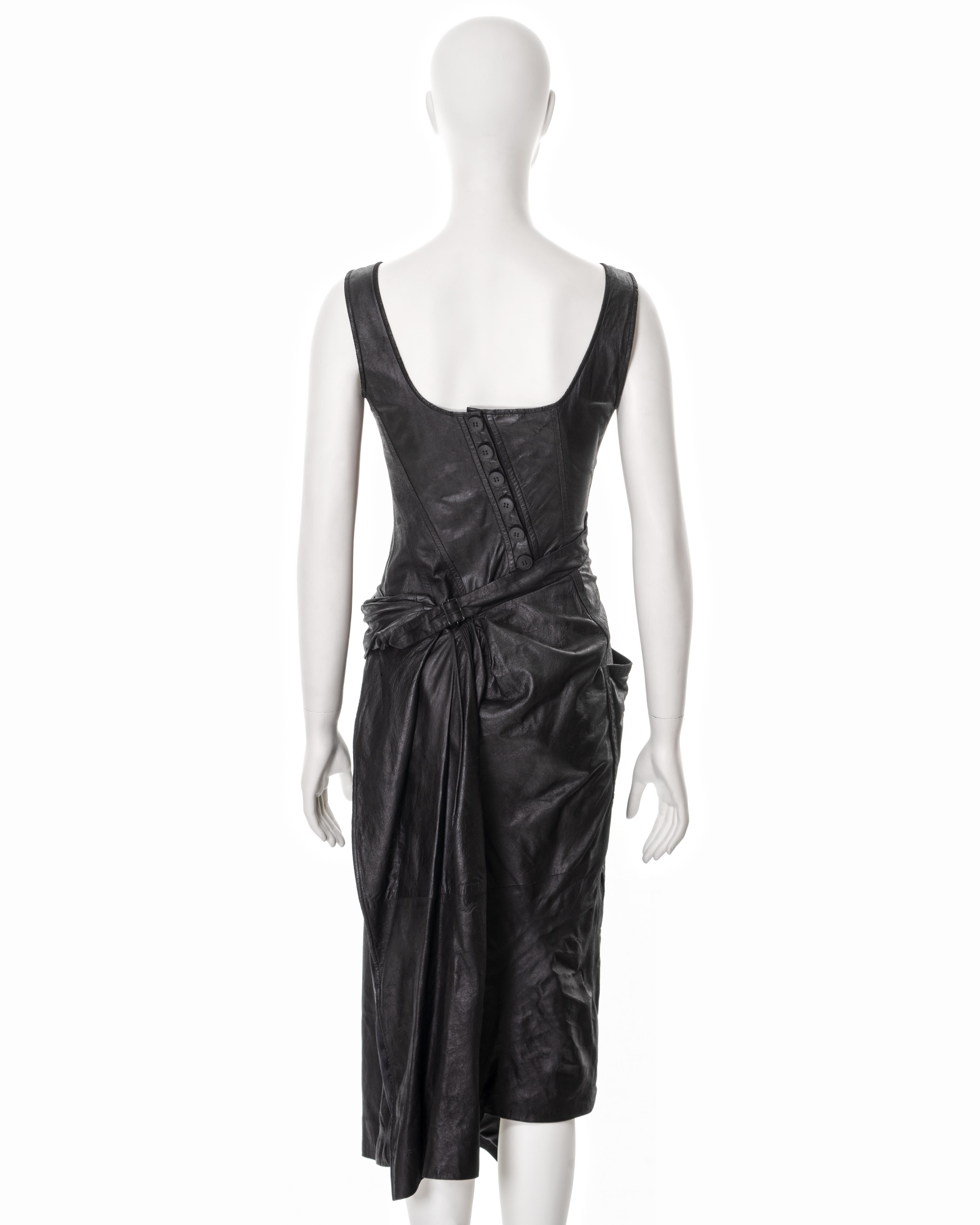 Christian Dior by John Galliano black leather deconstructed dress, ss 2000 3