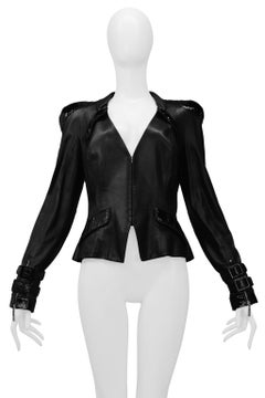 Christian Dior By John Galliano Black Leather Jacket With Patent Details 2004