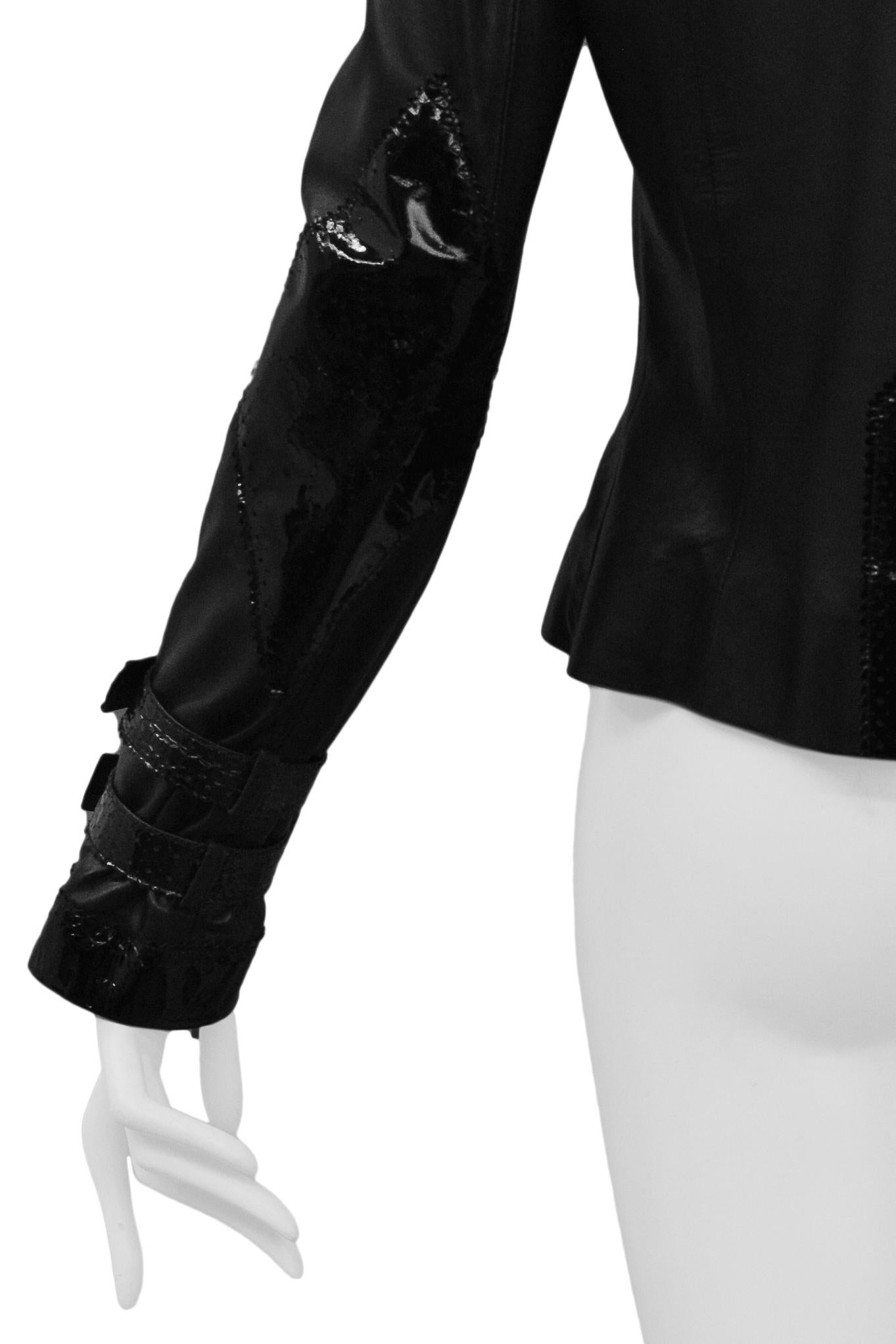 Christian Dior By John Galliano Black Leather Jacket With Patent Details 2004 In Excellent Condition In Los Angeles, CA
