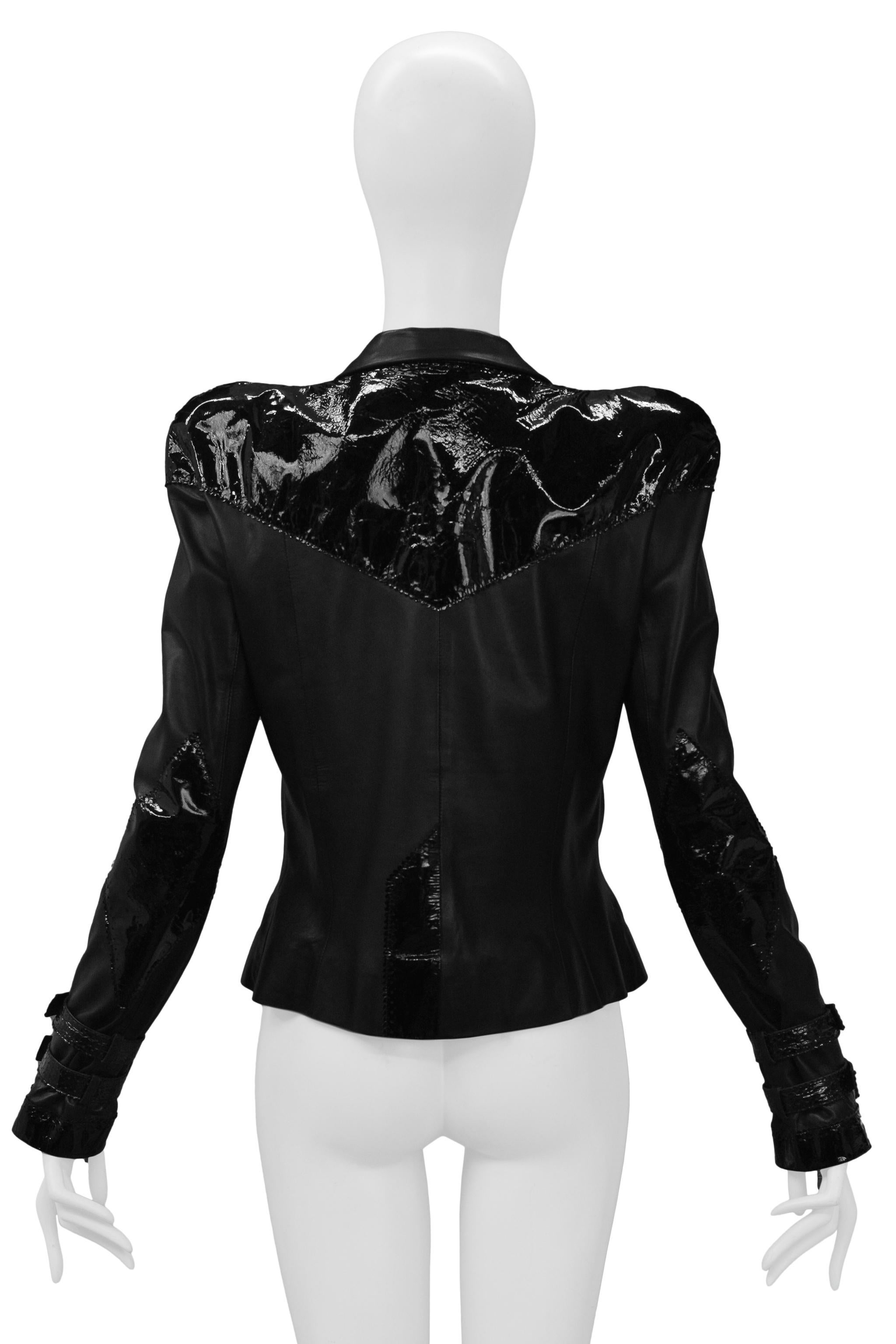 Christian Dior By John Galliano Black Leather Jacket With Patent Details 2004 1