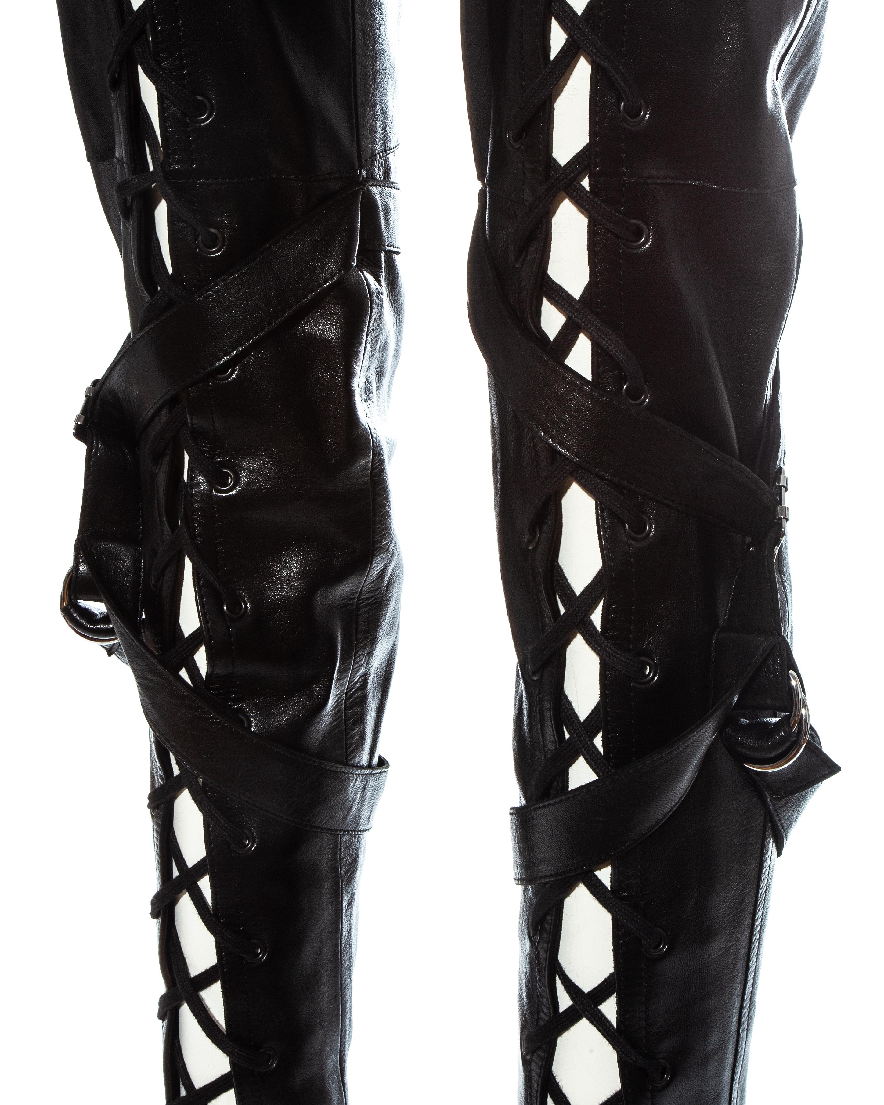 Black Christian Dior by John Galliano black leather lace up pants, fw 2003 For Sale