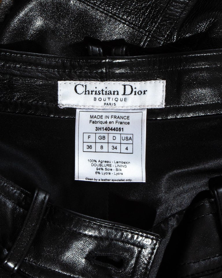 Vintage: Christian Dior Black Leather Lace Up Wide Bottom Pants