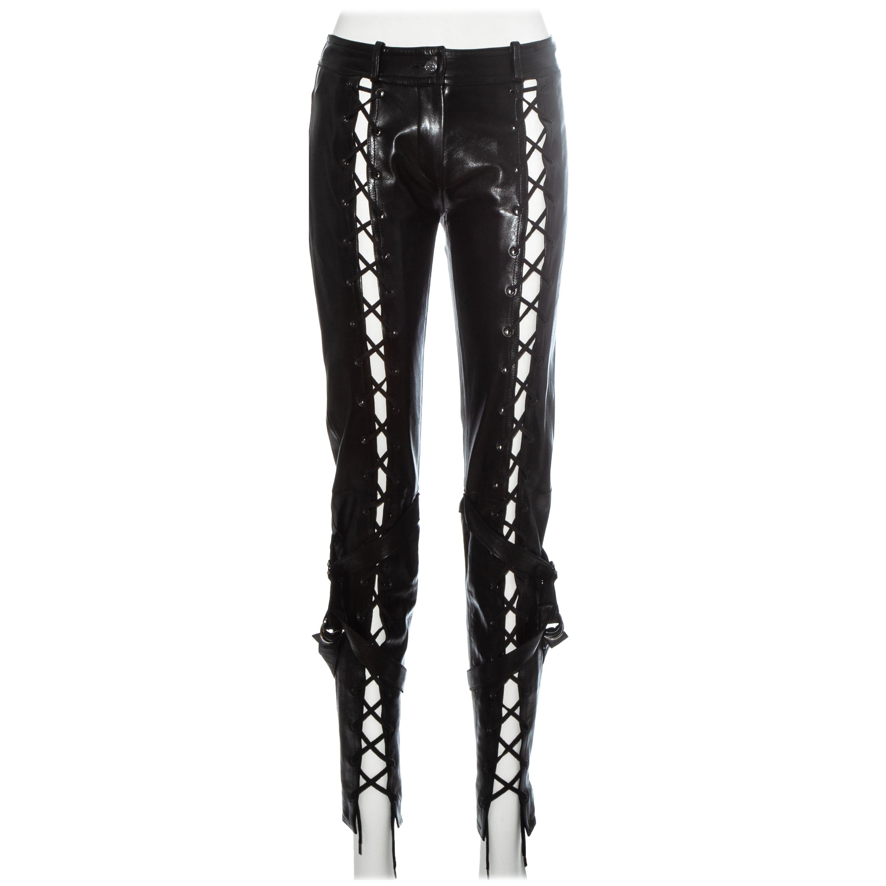 Christian Dior by John Galliano black leather lace up pants, fw 2003 For Sale