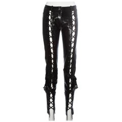 Vintage Christian Dior by John Galliano black leather lace up pants, fw 2003