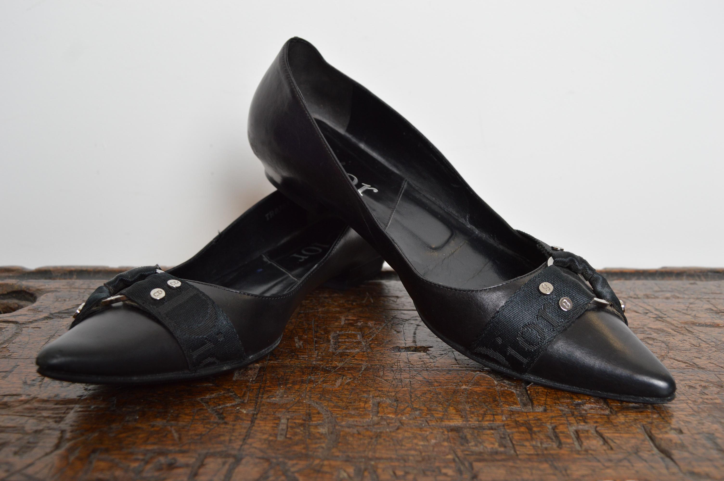 Christian Dior by John Galliano Black Leather Pointed ballet flat Buckle Pumps in vendita 5