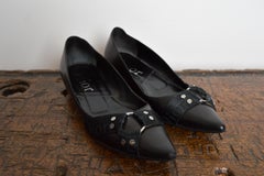 Christian Dior by John Galliano Black Leather Pointed ballet flat Buckle Pumps