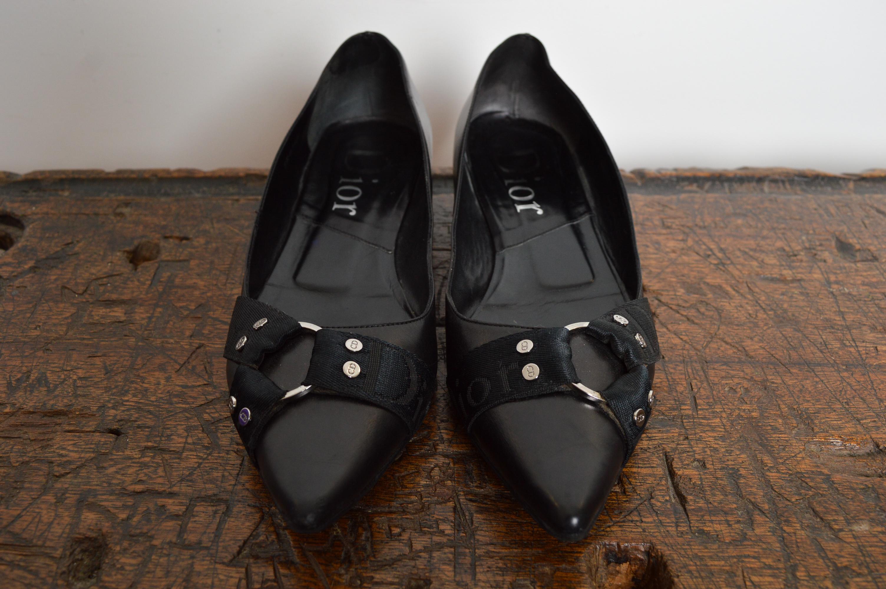 Christian Dior by John Galliano Black Leather Pointed ballet flat Buckle Pumps in vendita 4