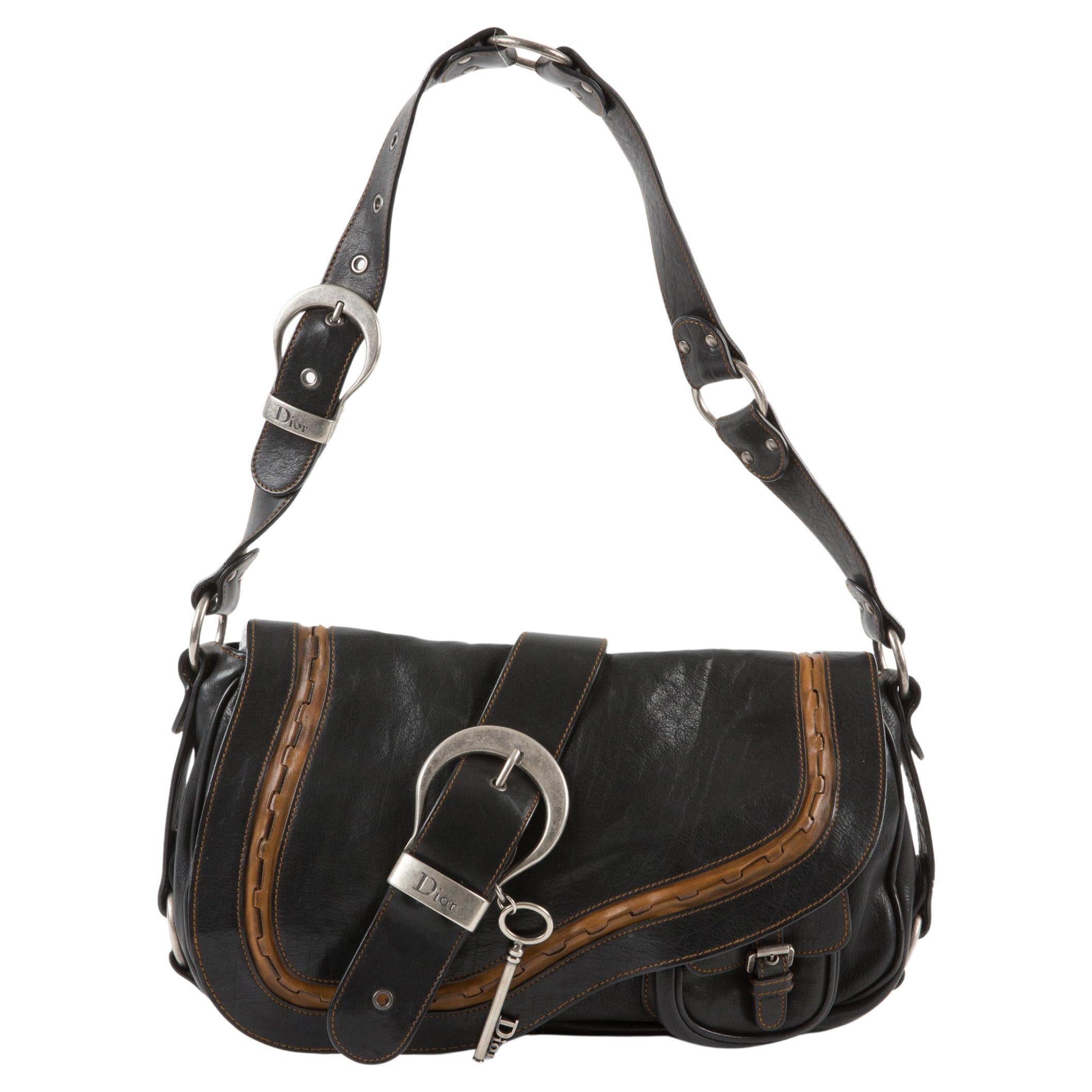 Christian Dior by John Galliano Black leather Saddle Gaucho bag