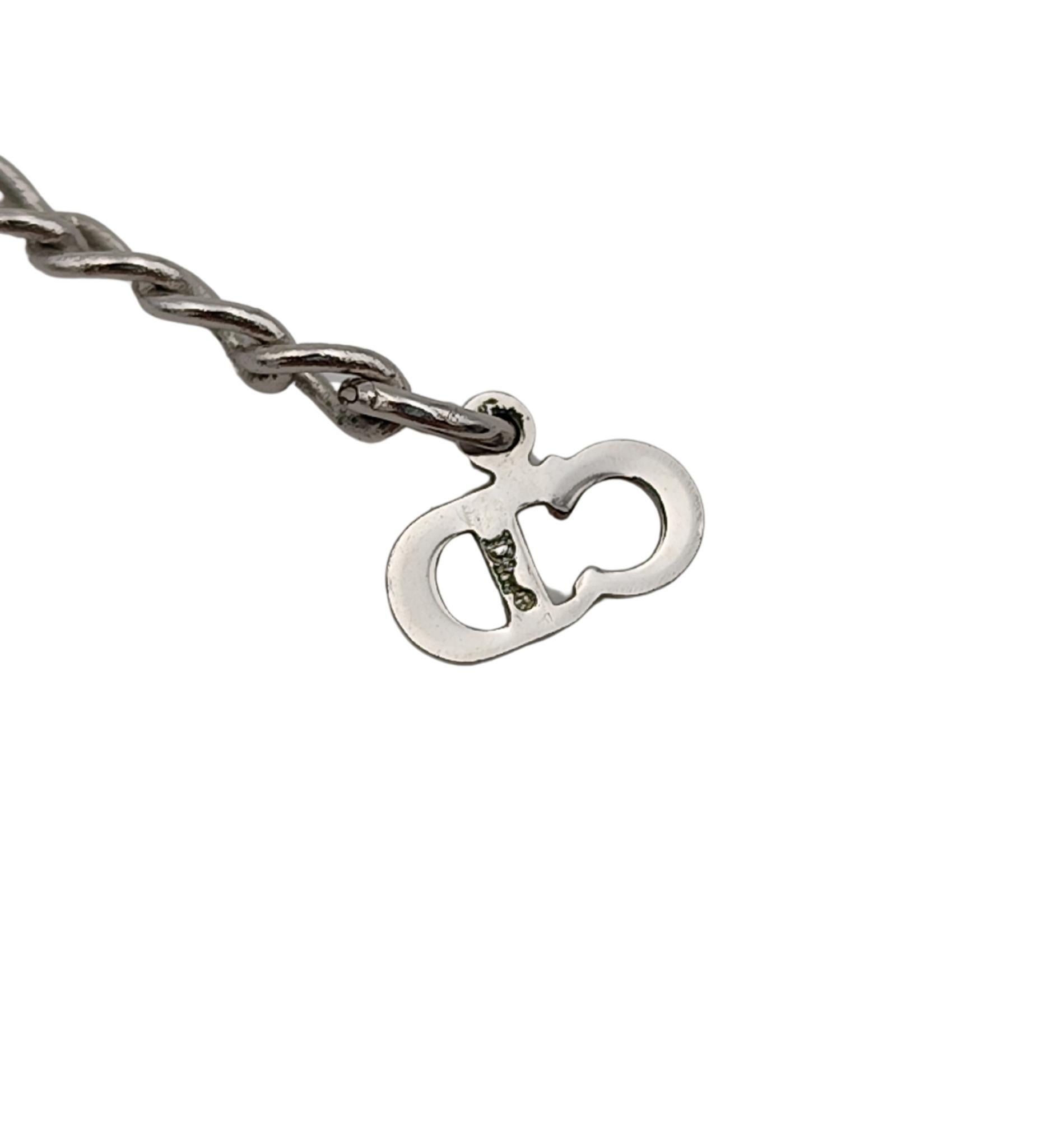 Christian Dior by John Galliano black leather silver logo bracelet For Sale 7