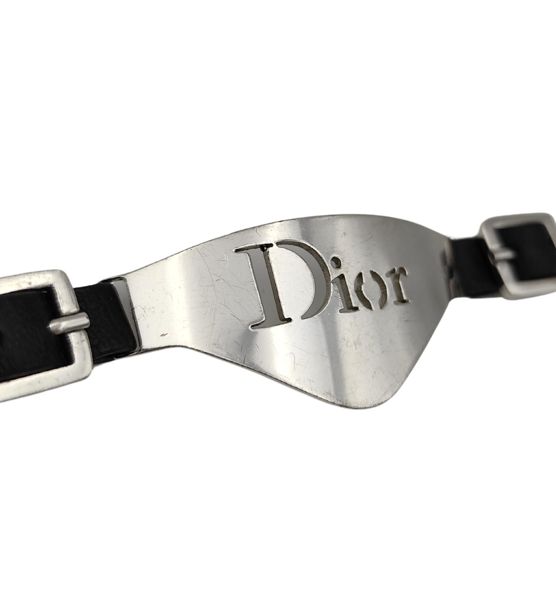 Women's or Men's Christian Dior by John Galliano black leather silver logo bracelet For Sale