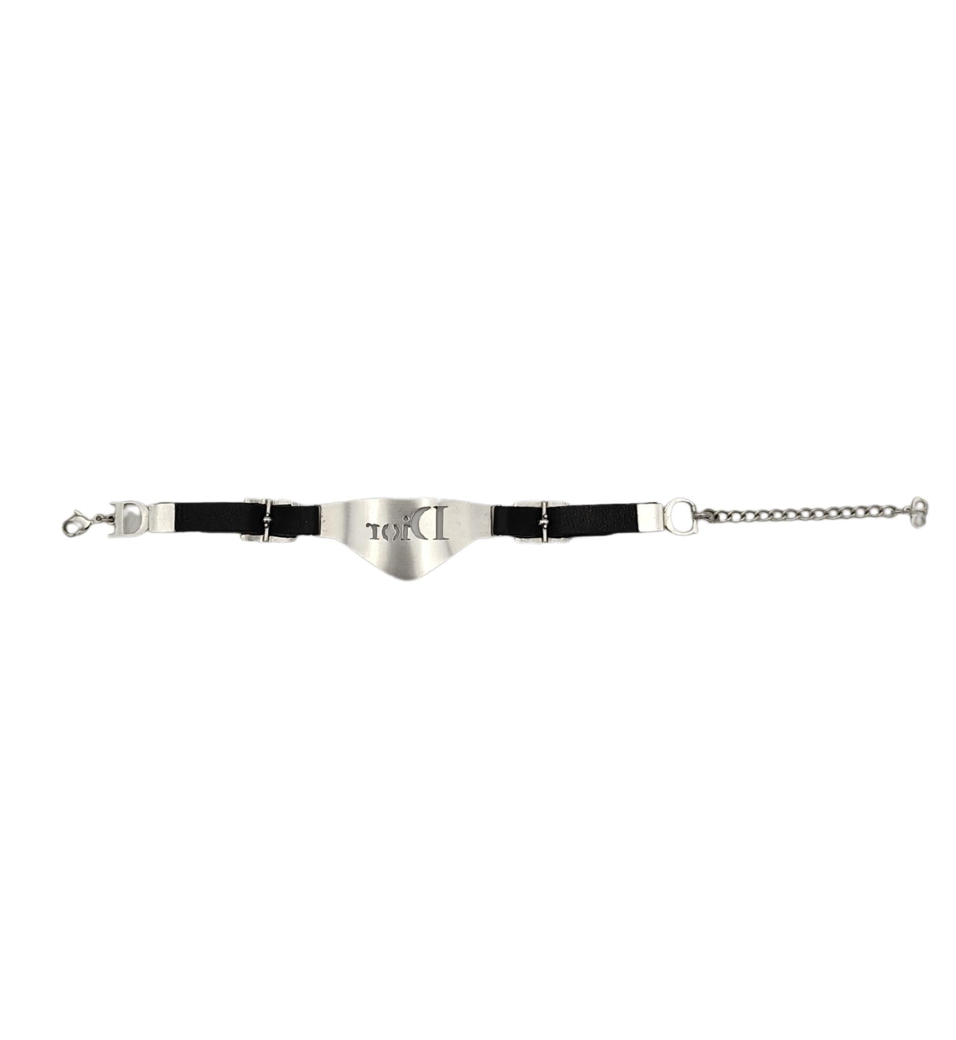 Christian Dior by John Galliano black leather silver logo bracelet For Sale 3