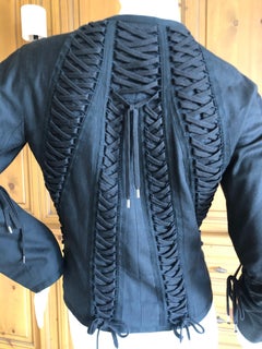 Christian Dior by John Galliano Black Linen Zip Front Jacket with Corset Lacing