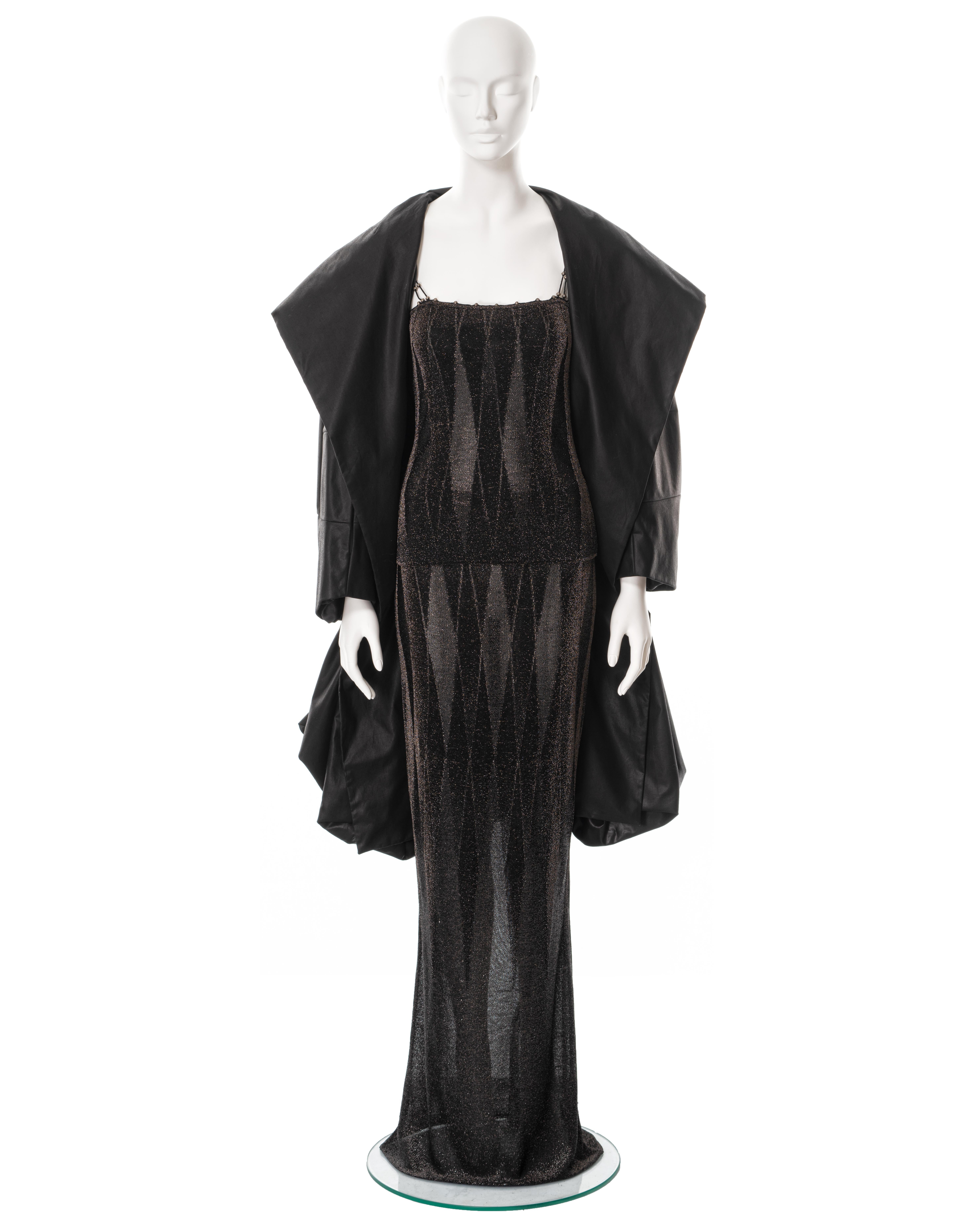 ▪ Christian Dior evening dress and coat ensemble 
▪ Designed by John Galliano
▪ Sold by One of a Kind Archive
▪ Dress comprises a skirt and top constructed from metallic black lurex jersey with sheer diamond pattern
▪ Double shoulder straps with