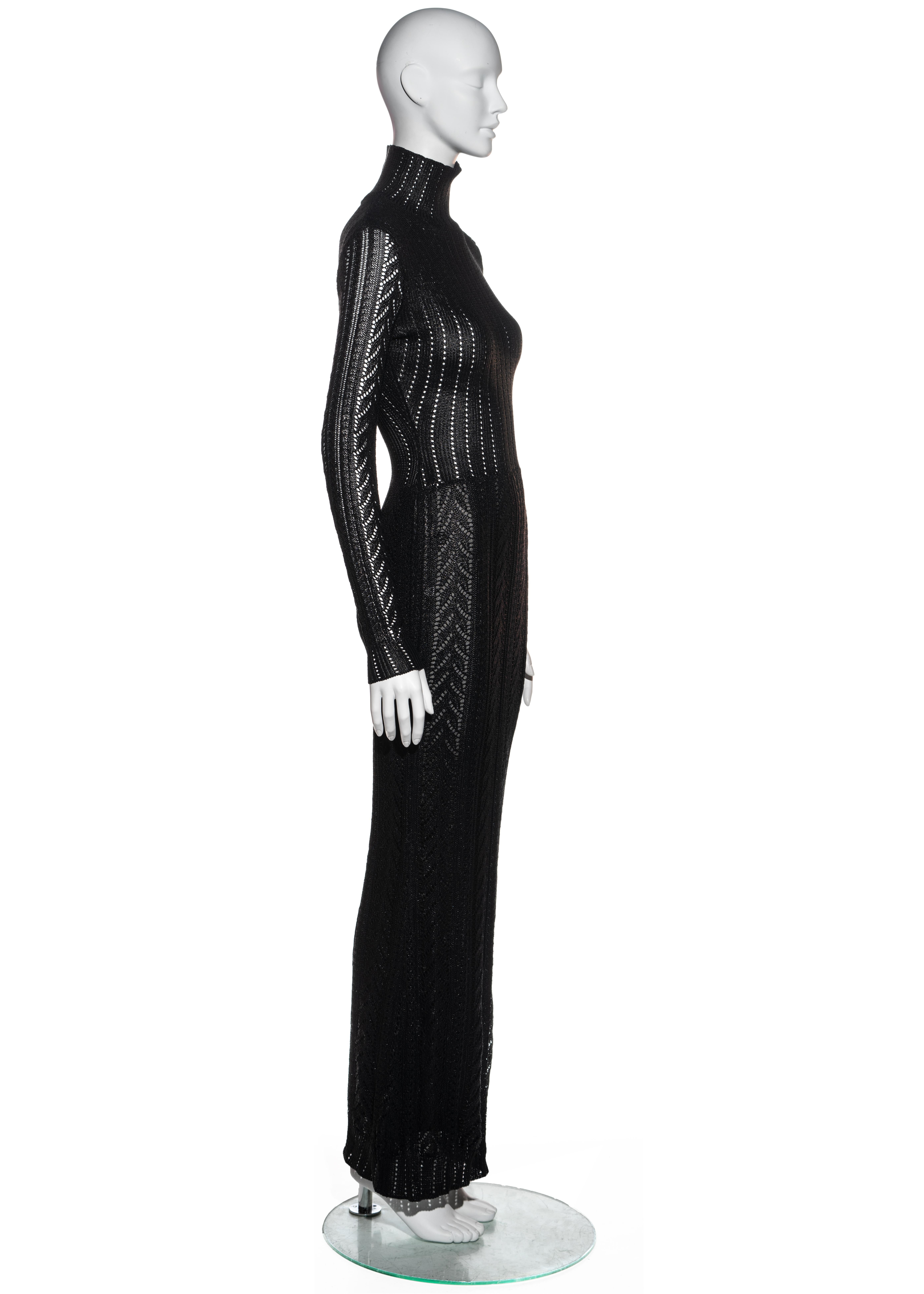 Black Christian Dior by John Galliano black metallic crochet knit maxi dress, fw 1999