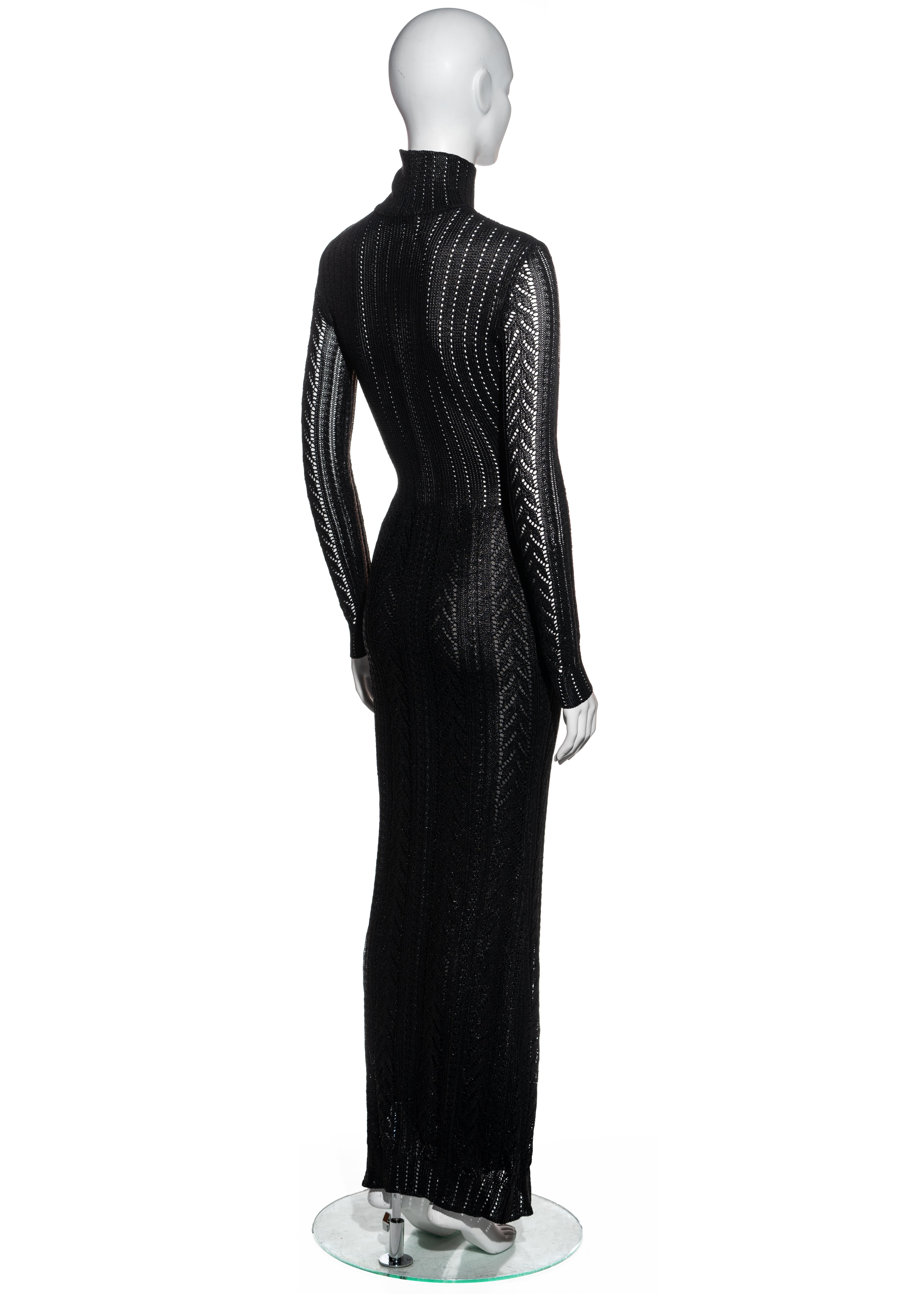 Women's Christian Dior by John Galliano black metallic crochet knit maxi dress, fw 1999