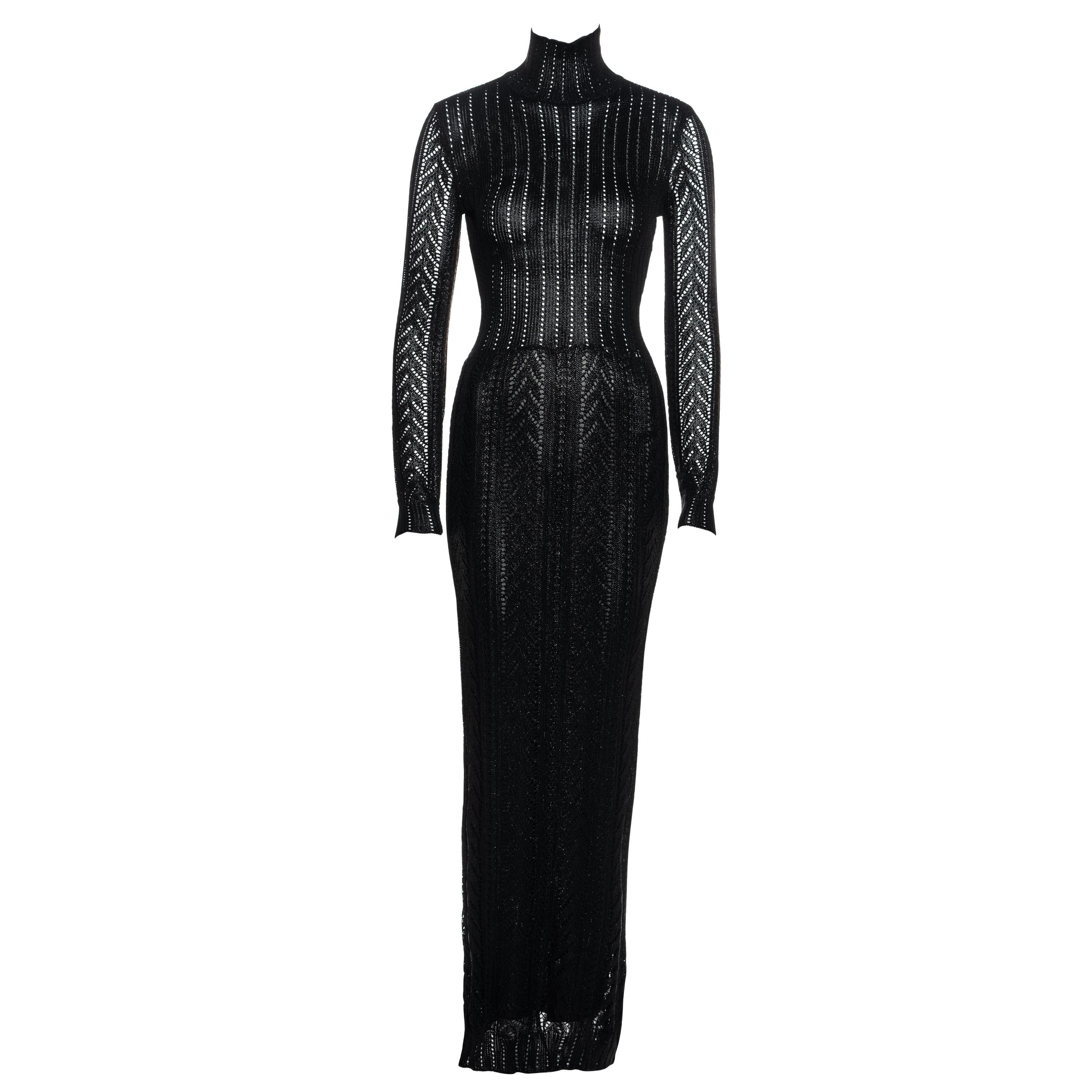 Christian Dior by John Galliano black metallic crochet knit maxi dress, fw 1999