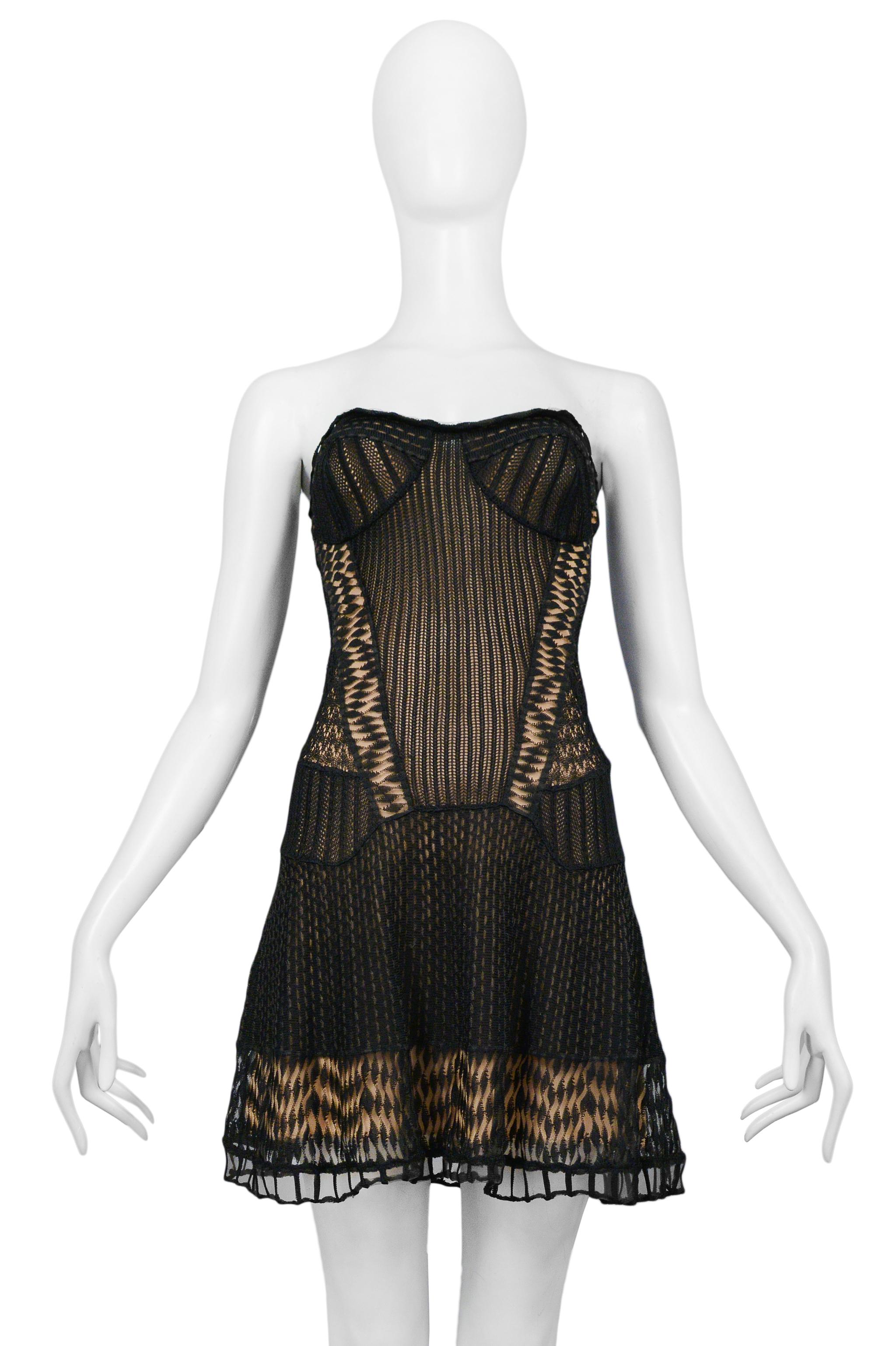 Christian Dior By John Galliano Black and Nude Knit Strapless Dress
