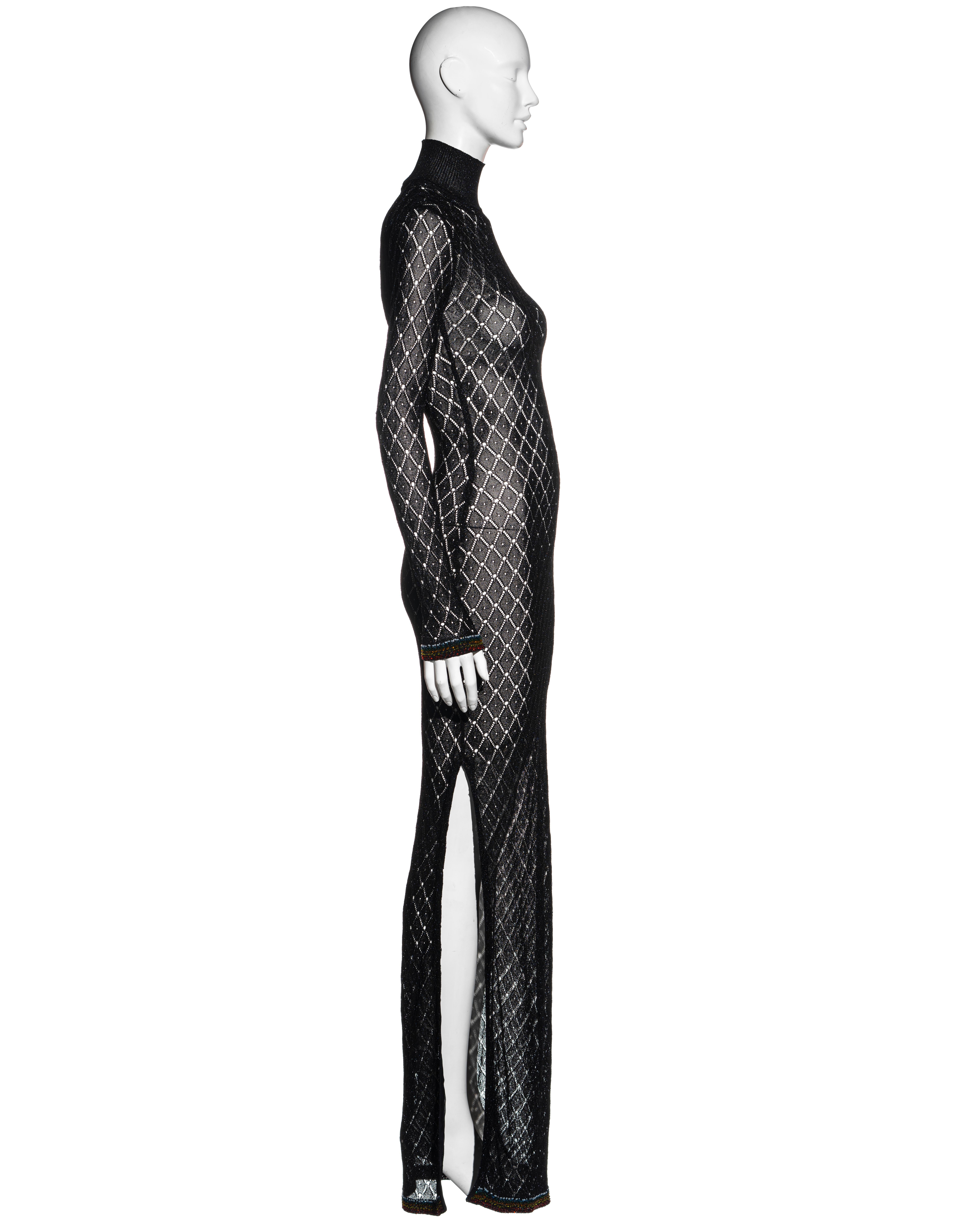 Christian Dior by John Galliano black open knit beaded maxi dress, fw 2001 1