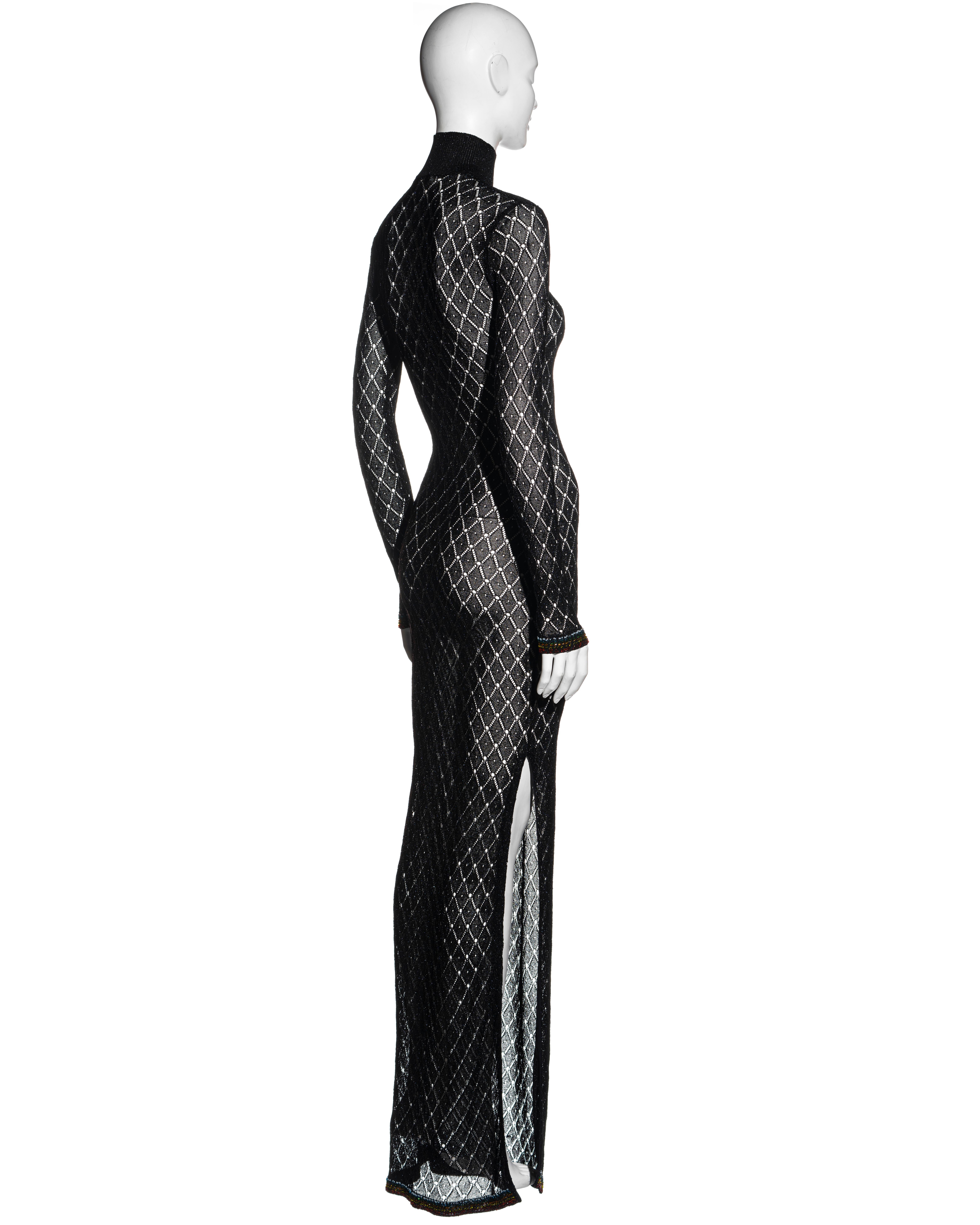 Christian Dior by John Galliano black open knit beaded maxi dress, fw 2001 2