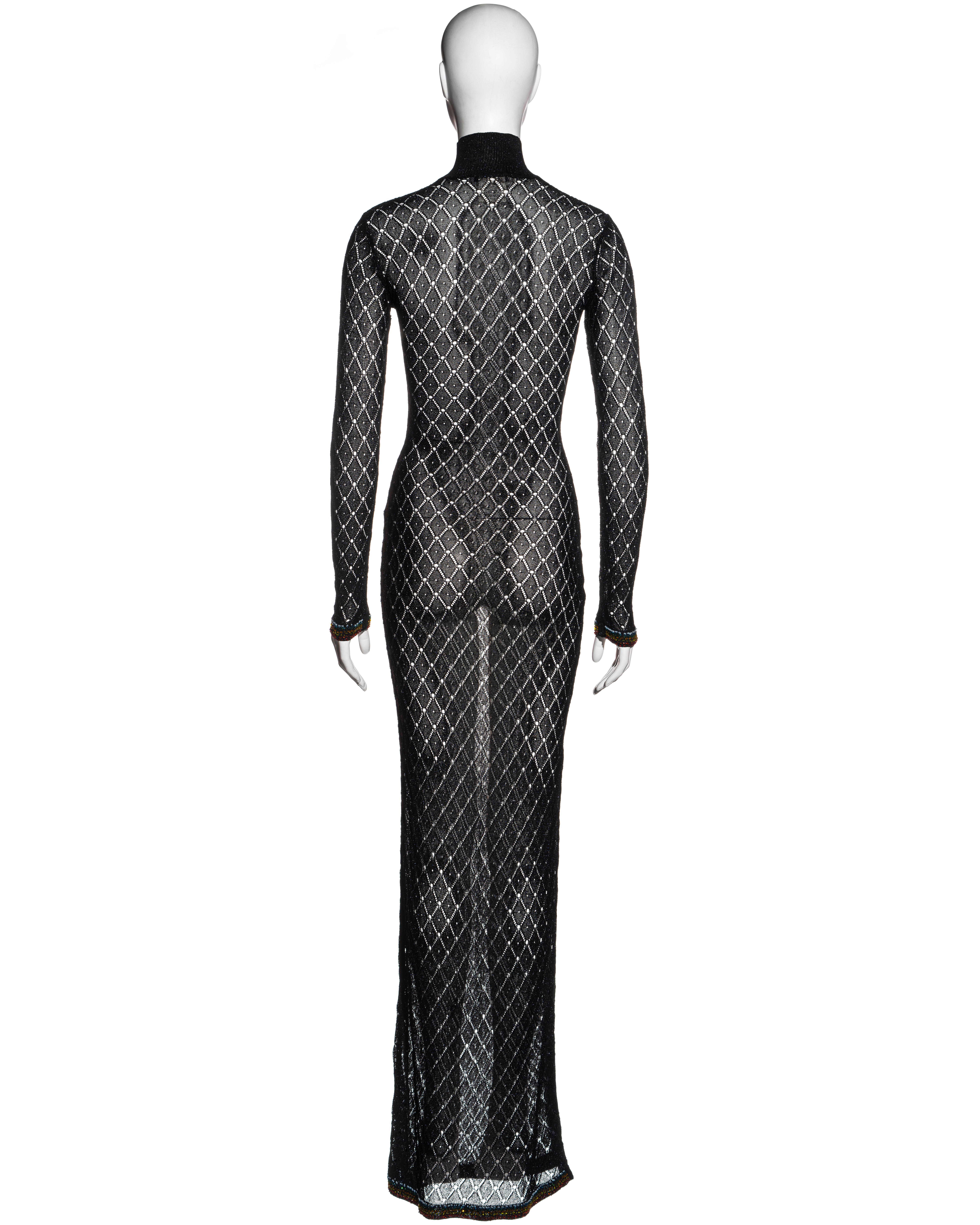 Christian Dior by John Galliano black open knit beaded maxi dress, fw 2001 3
