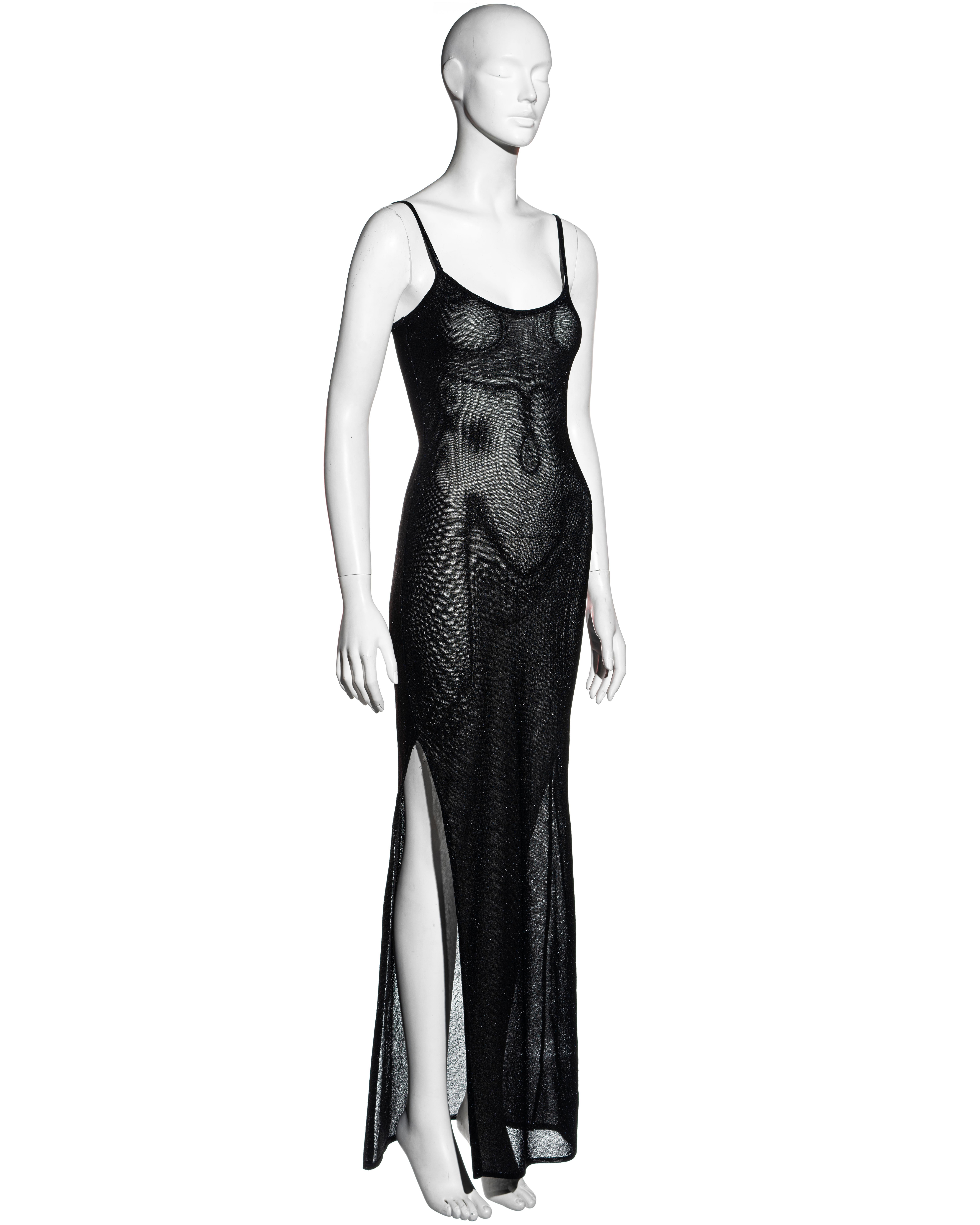 Christian Dior by John Galliano black open knit beaded maxi dress, fw 2001 4