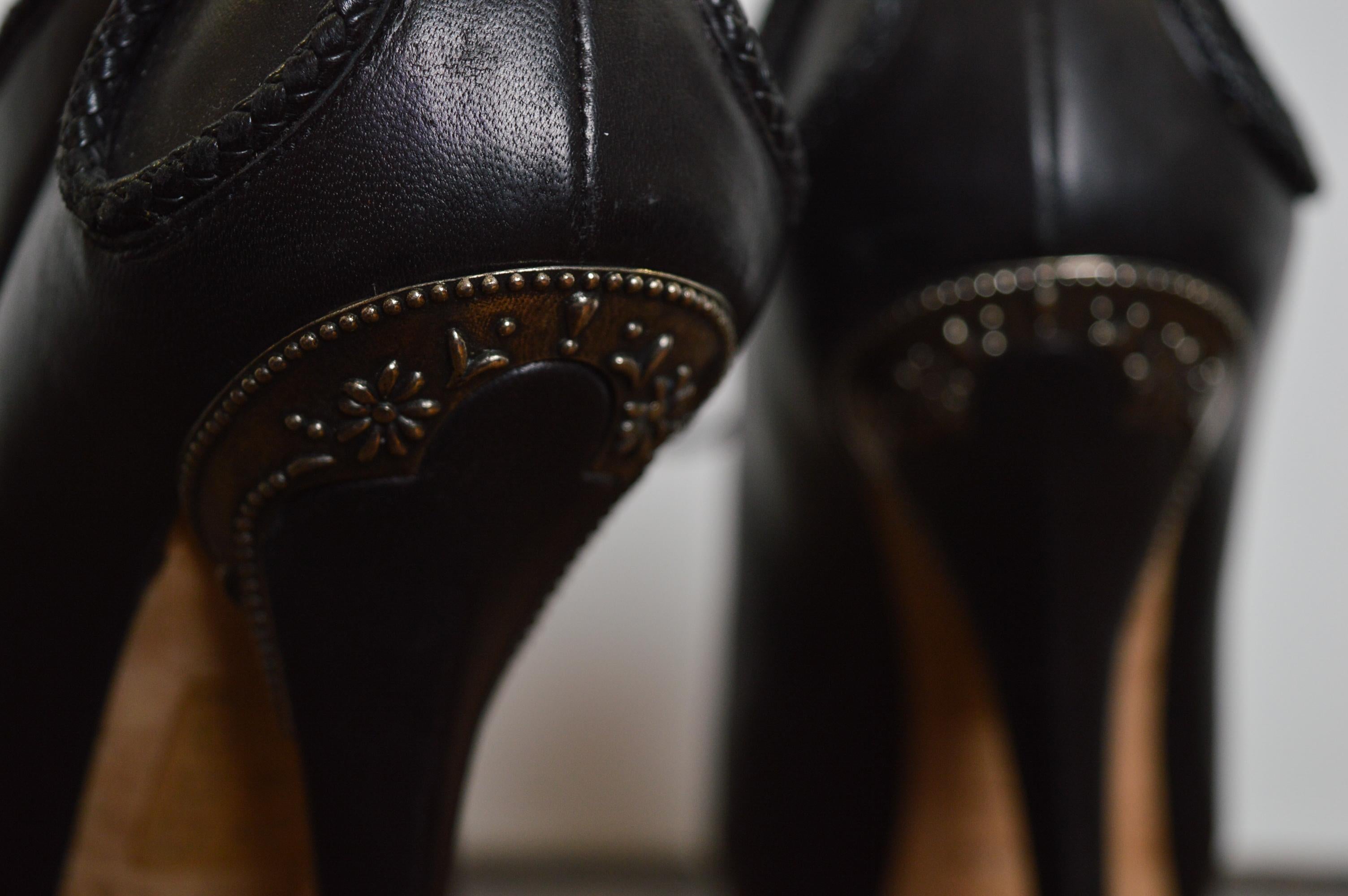 Christian Dior by John Galliano Black Ornate Leather Runway lace Up ankle Shoe - For Sale 8