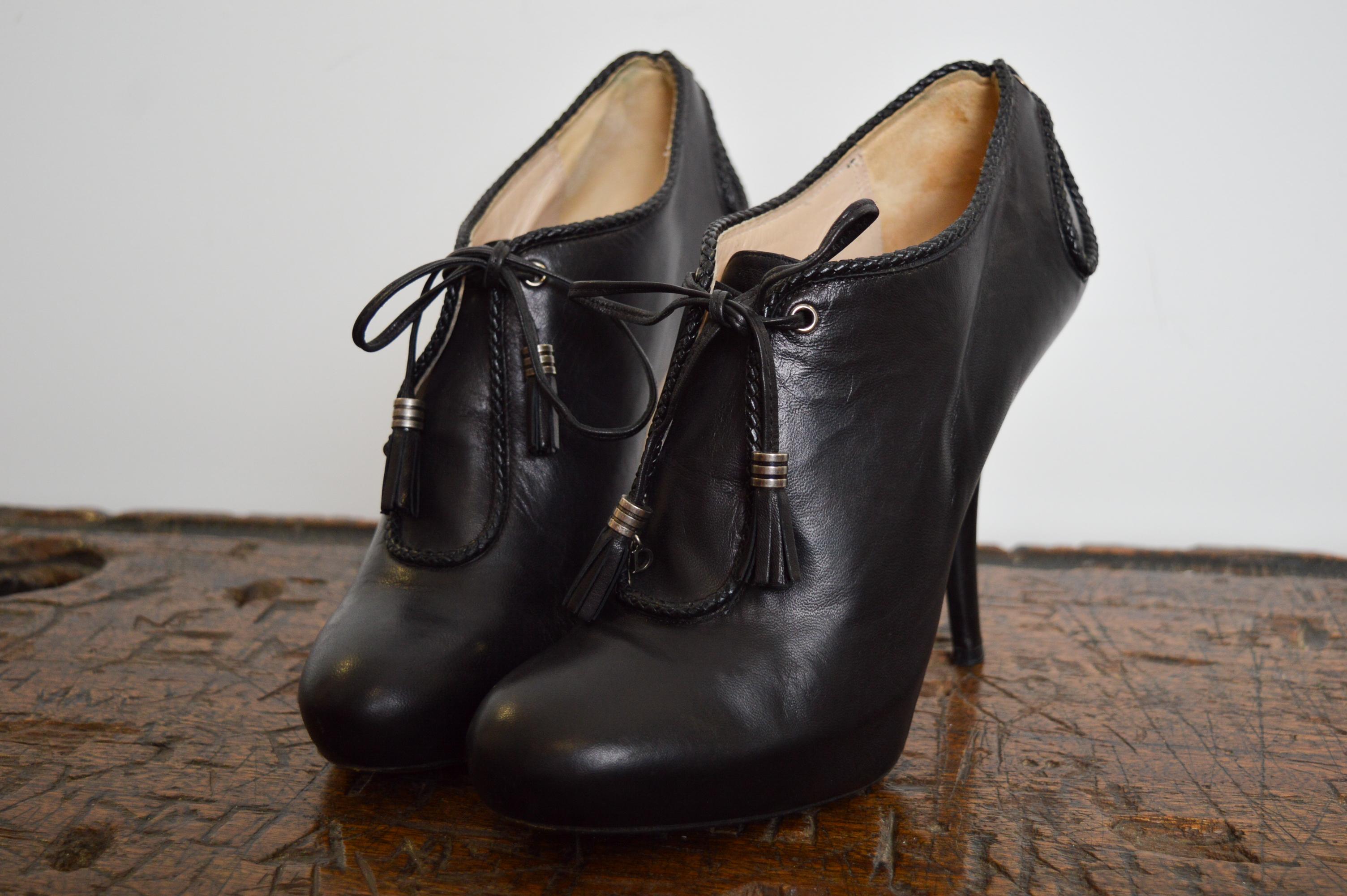 Christian Dior by John Galliano Black Ornate Leather Runway lace Up ankle Shoe - For Sale 15