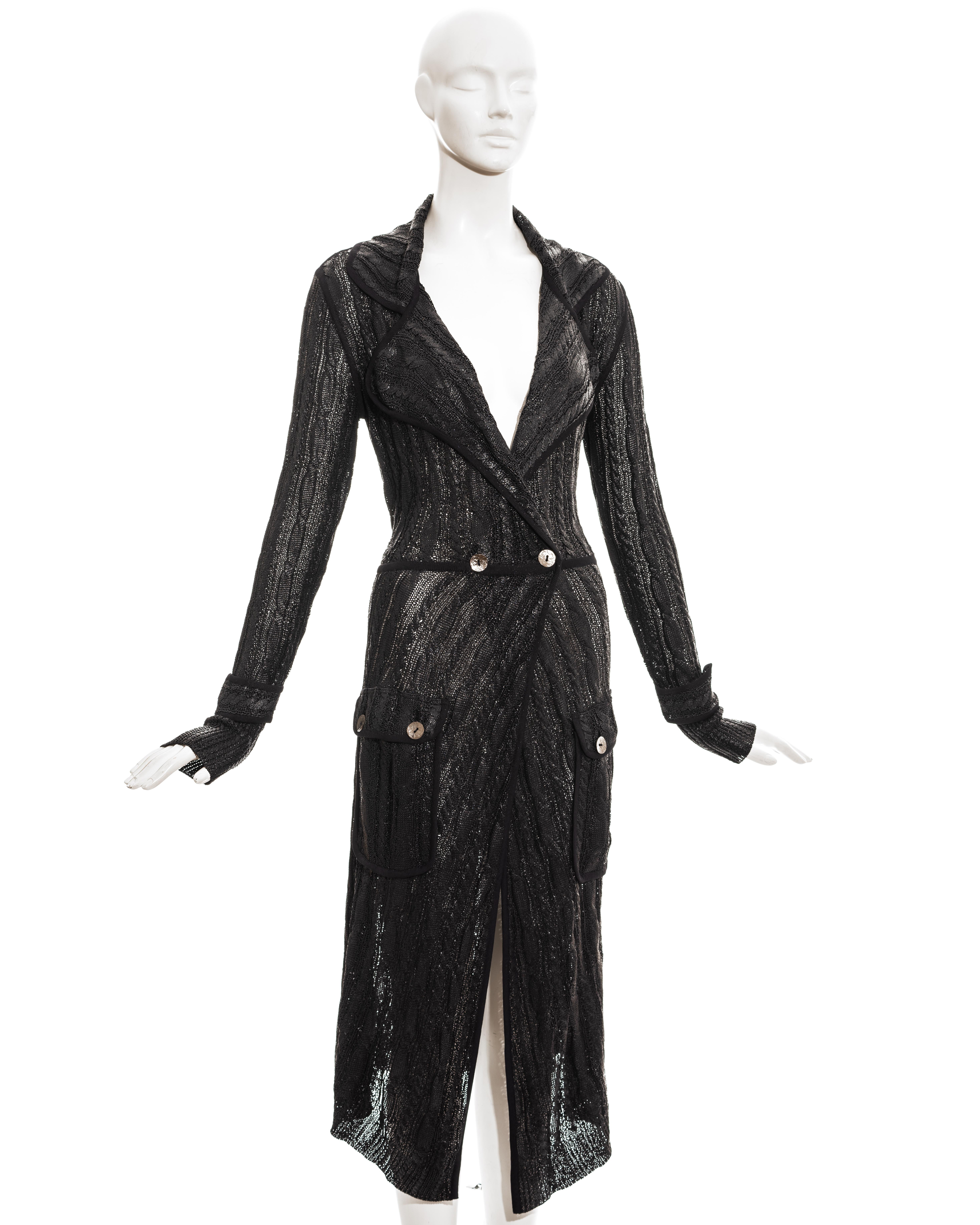 Noir Christian Dior par John Galliano - Cardigan de soirée en rayonne noire tricotée, P/E 1999 en vente
