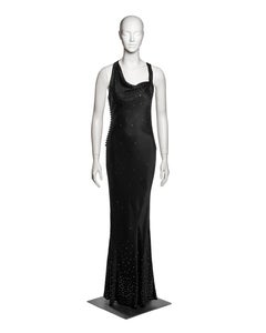 Christian Dior by John Galliano Black Satin Crystal Evening Dress, SS 2000
