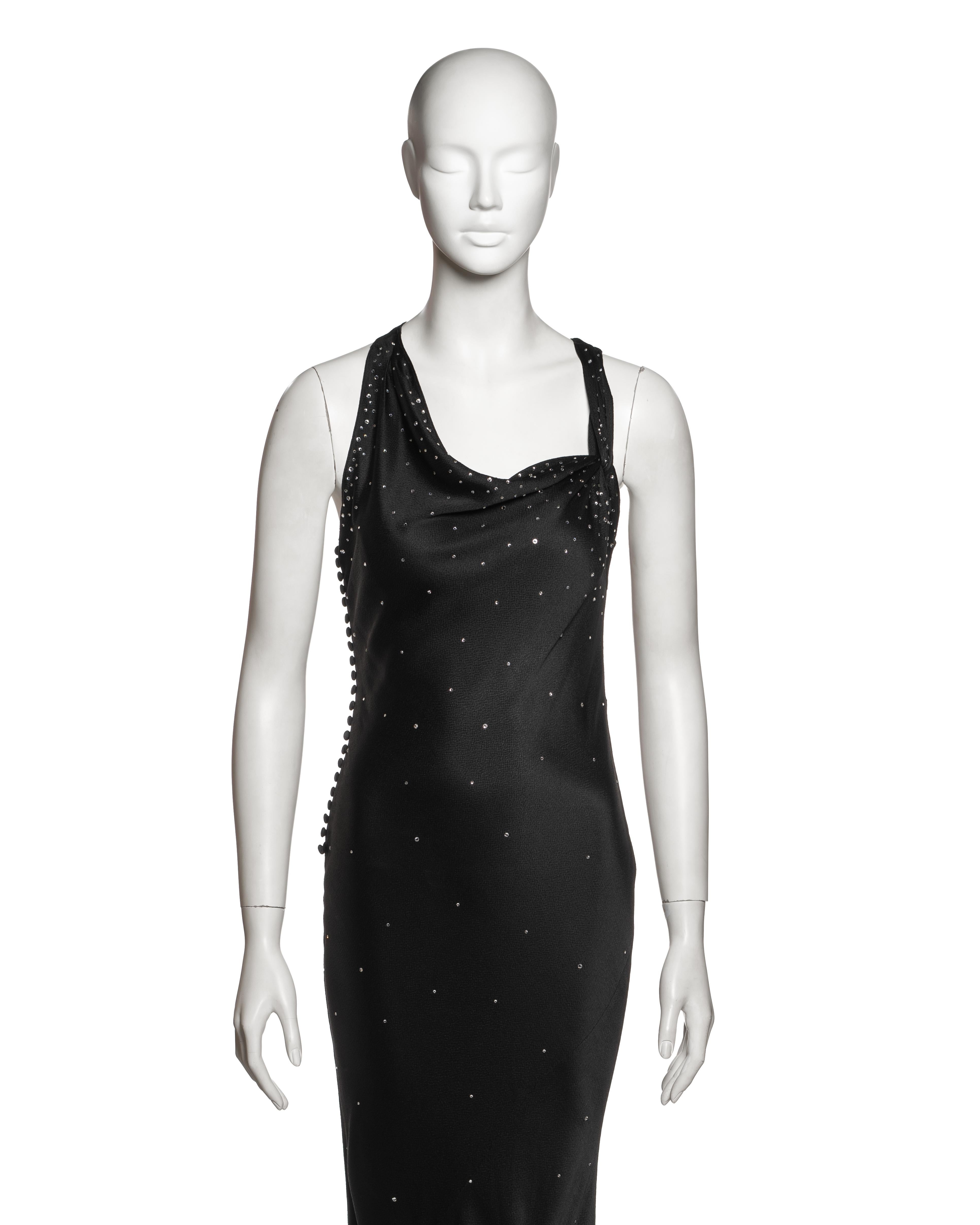 Noir Robe de soirée en satin noir et cristaux de Christian Dior by John Galliano, SS 2000 en vente