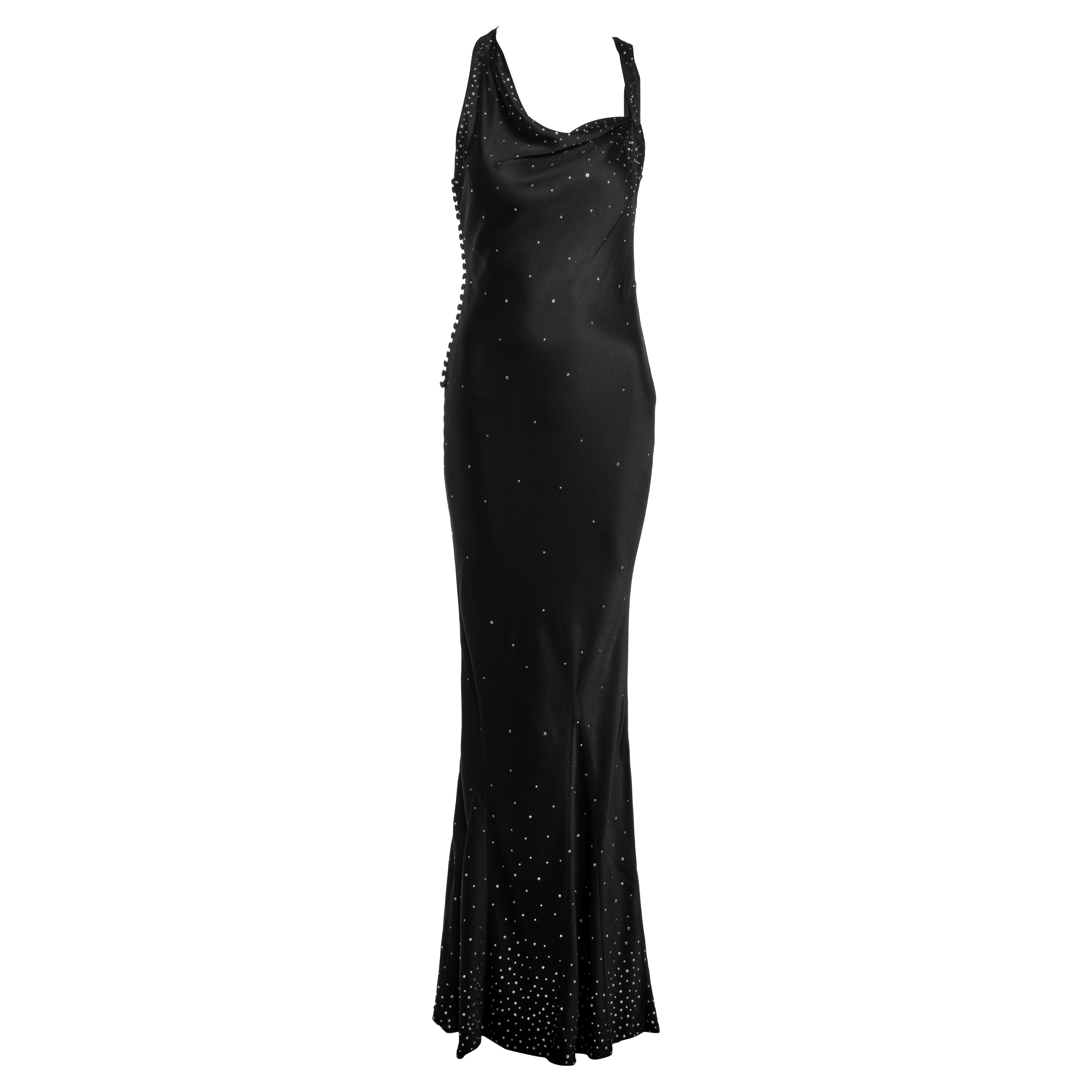 Christian Dior for John Galliano Schwarzes Satin-Kristall-Abendkleid, SS 2000