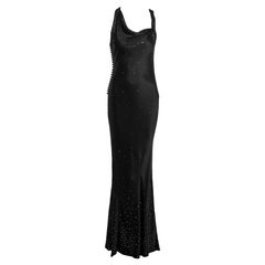 Christian Dior by John Galliano Black Satin Crystal Evening Dress, SS 2000