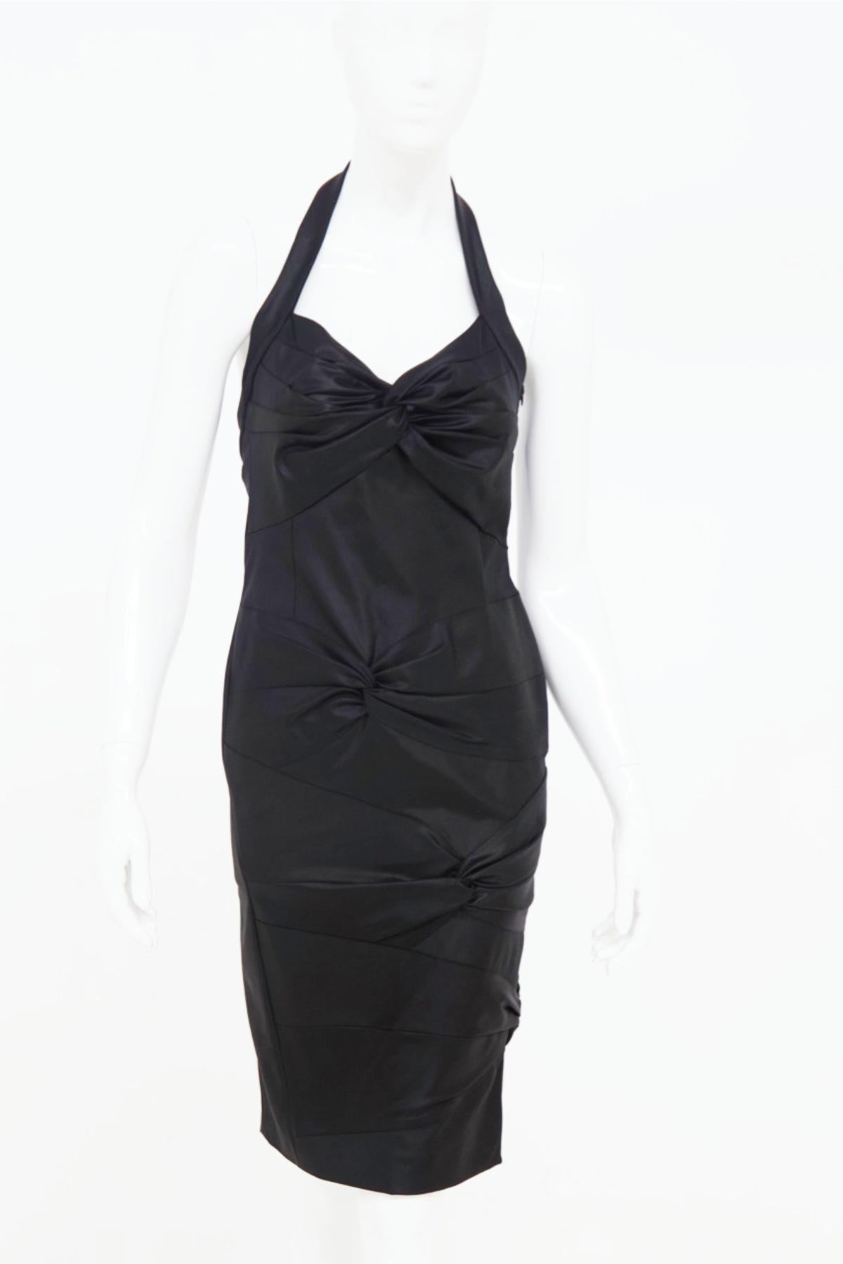 Christian Dior by John Galliano Black Satin Silk Lined Knot Dress For Sale 8