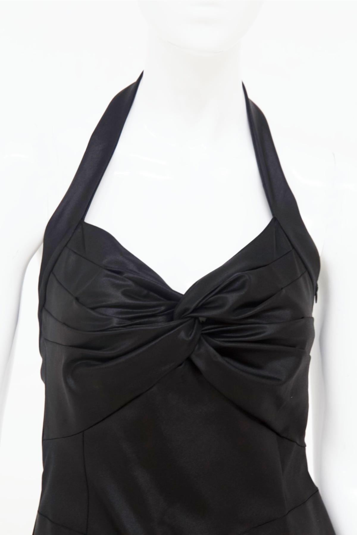 Christian Dior by John Galliano Vestido anudado de satén negro con forro de seda Negro en venta