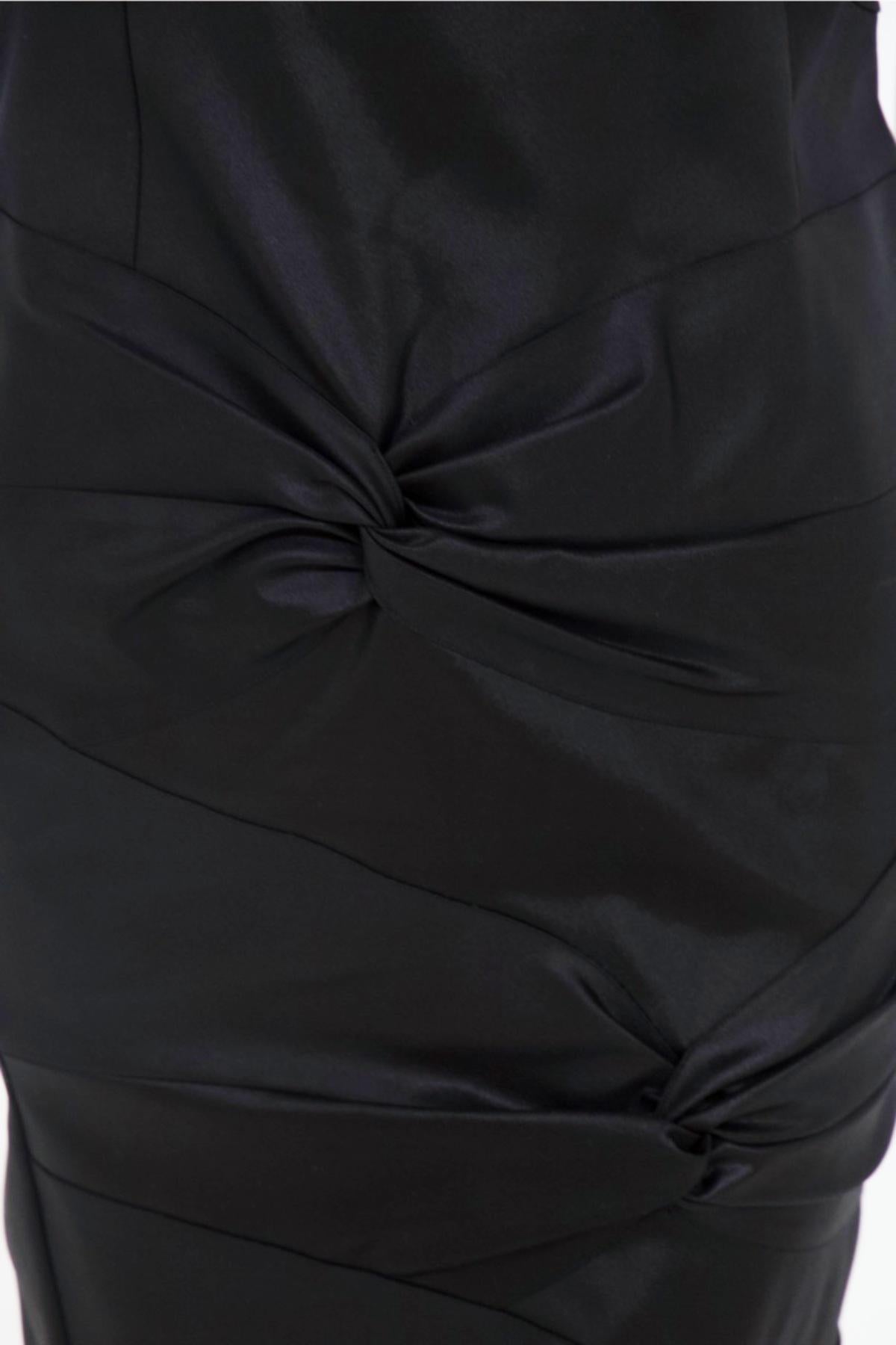 Christian Dior by John Galliano Vestido anudado de satén negro con forro de seda en Bueno estado para la venta en Milano, IT