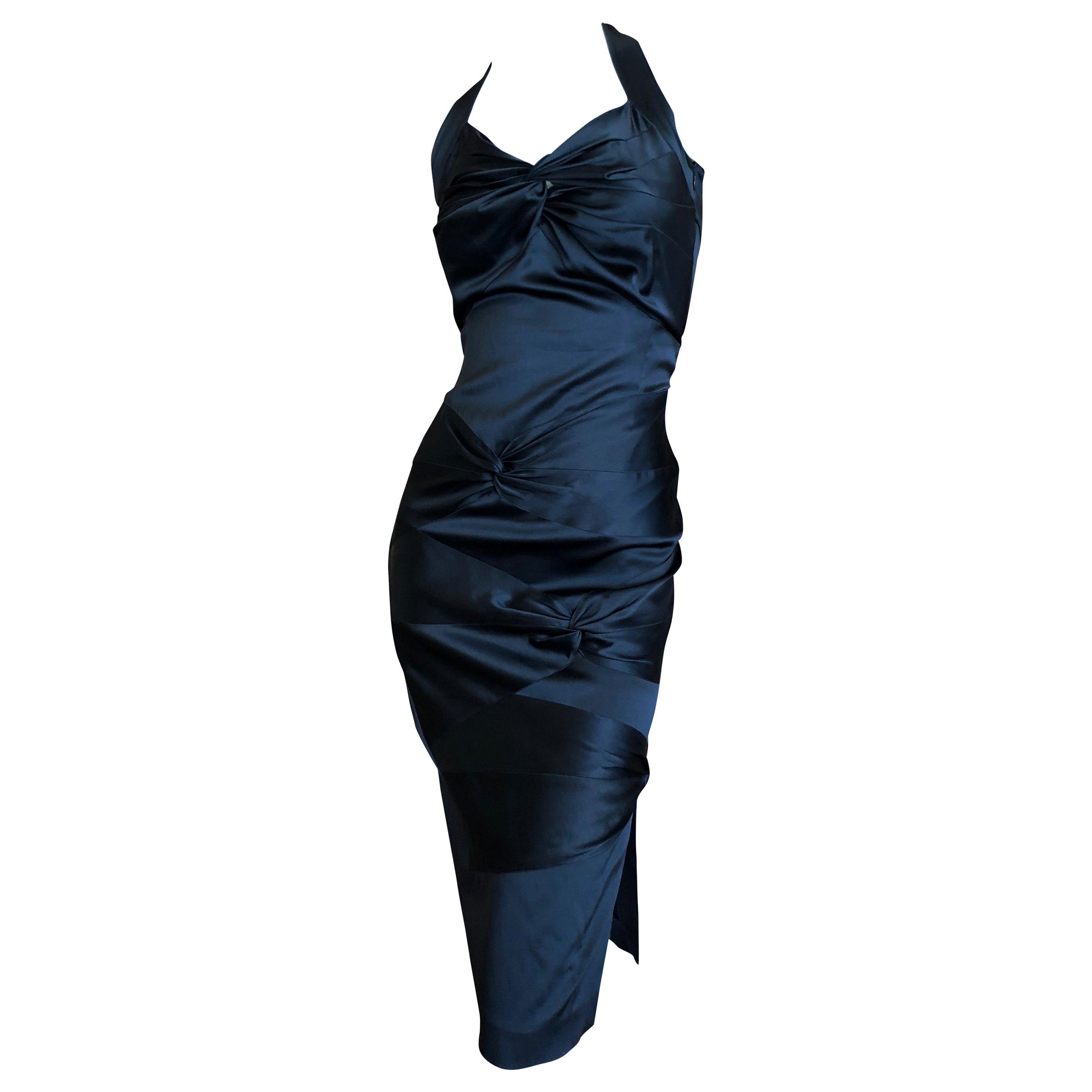 Christian Dior by John Galliano Black Satin Silk Lined Knot Dress For Sale