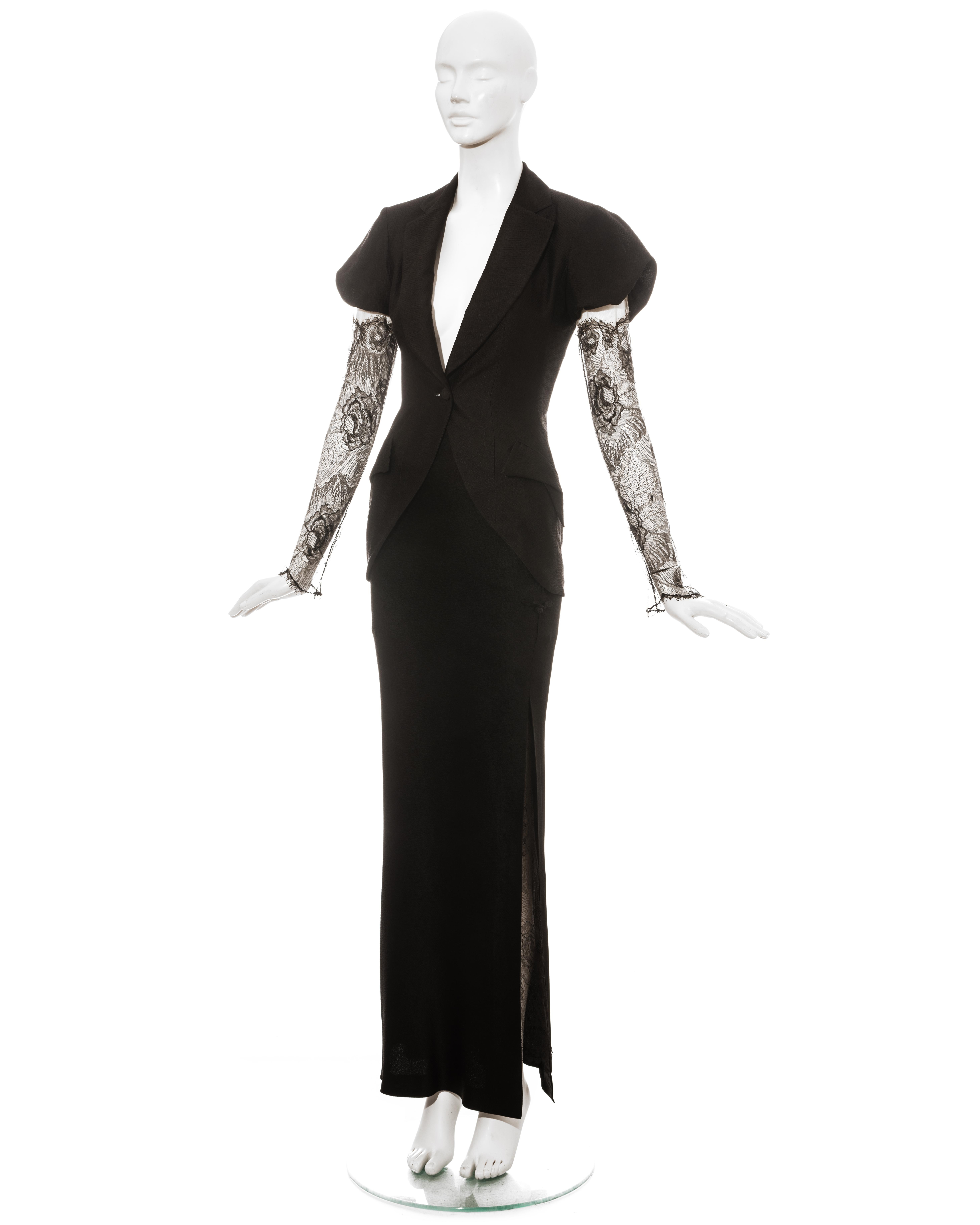 John Galliano for Christian Dior, abito con gonna da sera in seta nera e pizzo, ss 1999 In condizioni ottime a London, GB