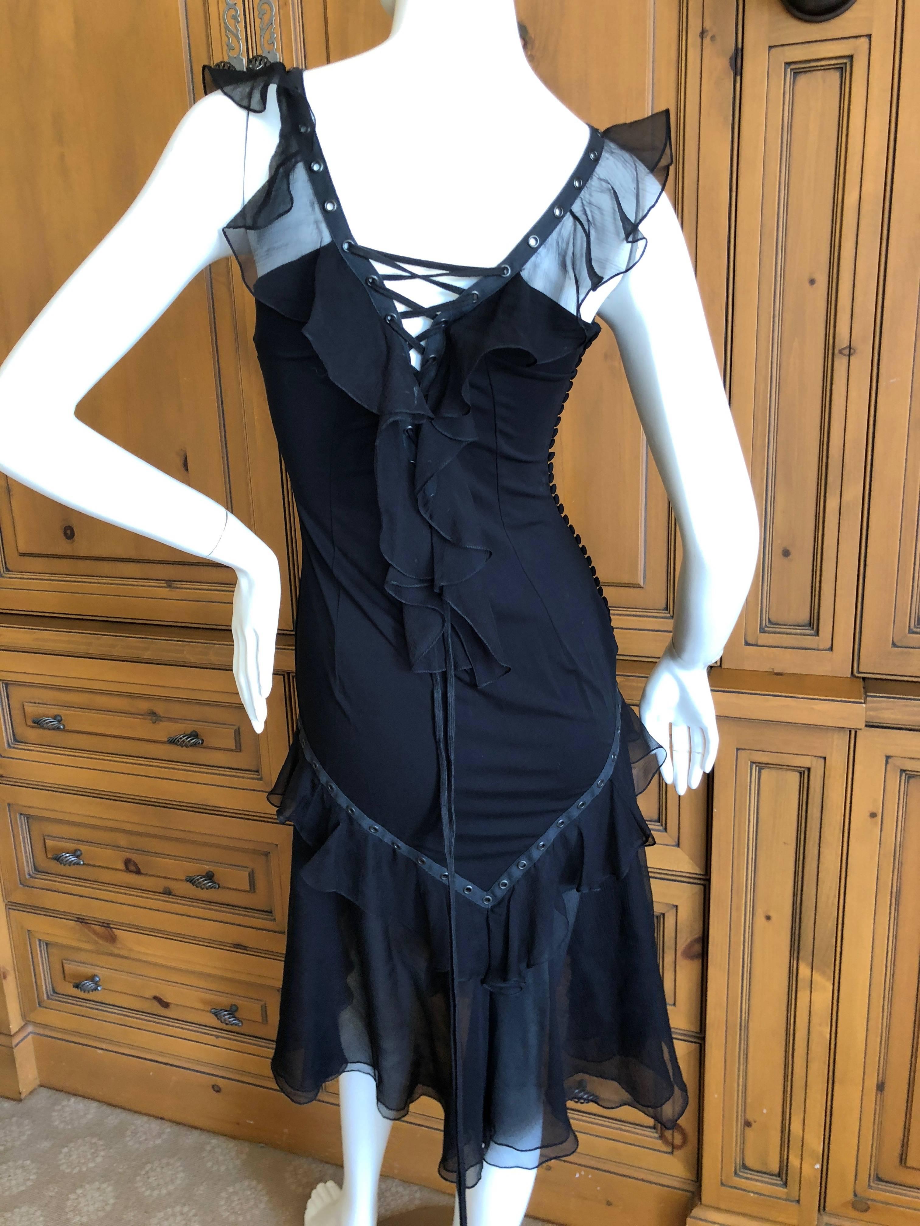 Christian Dior by John Galliano Black Silk Chiffon Corset Lace Ruffled Dress For Sale 4